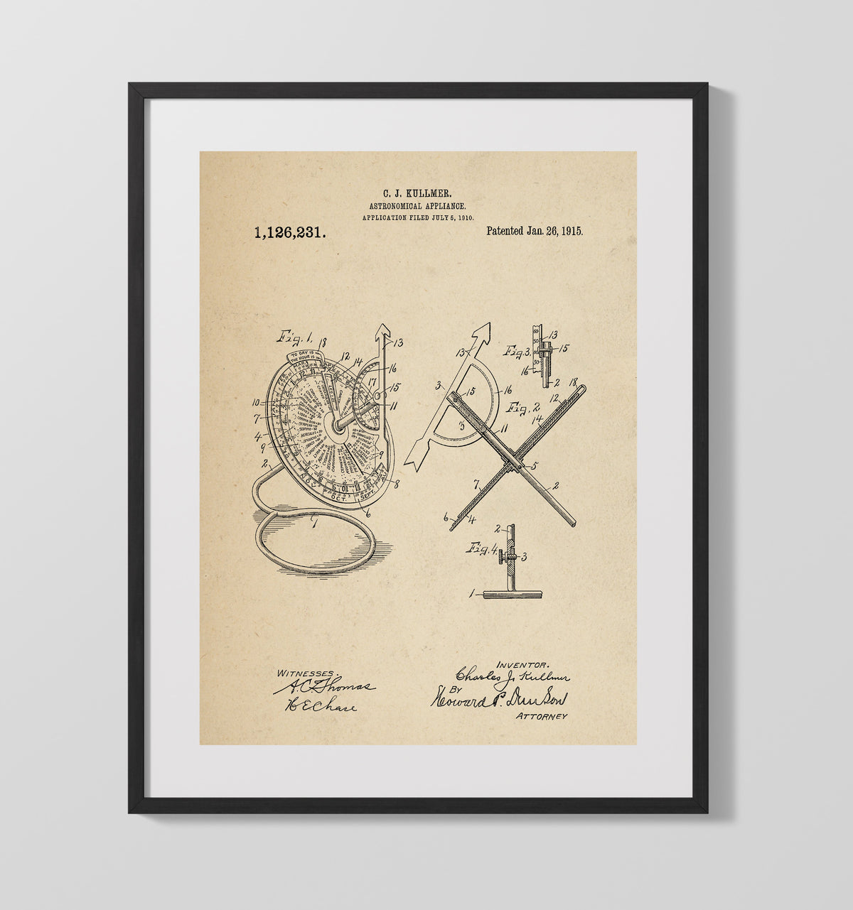 Astronomical Appliance 1915 patent print wall art 16x20 Gallery Frame