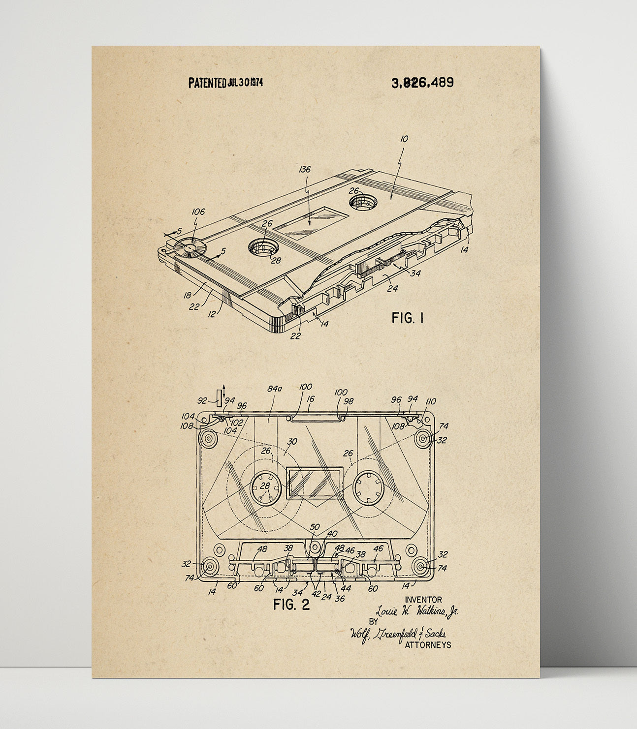 Patent Print - Audio Cassette Tape - Louie W. Watkins Jr. - 1974 - Patent 3926489 Patent Wall Art