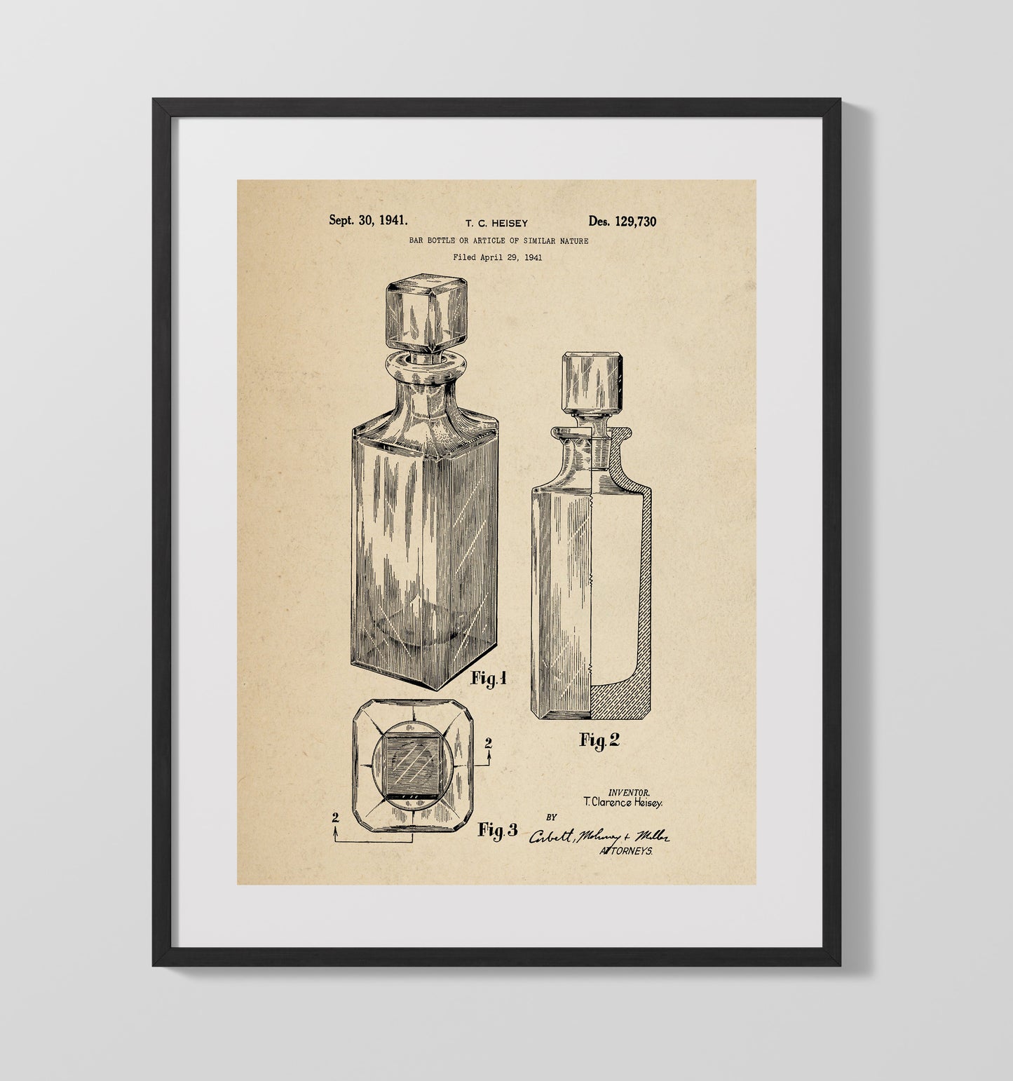Bar Bottle Or Article Of Similar Nature 1941 patent print wall art 16x20 Gallery Frame