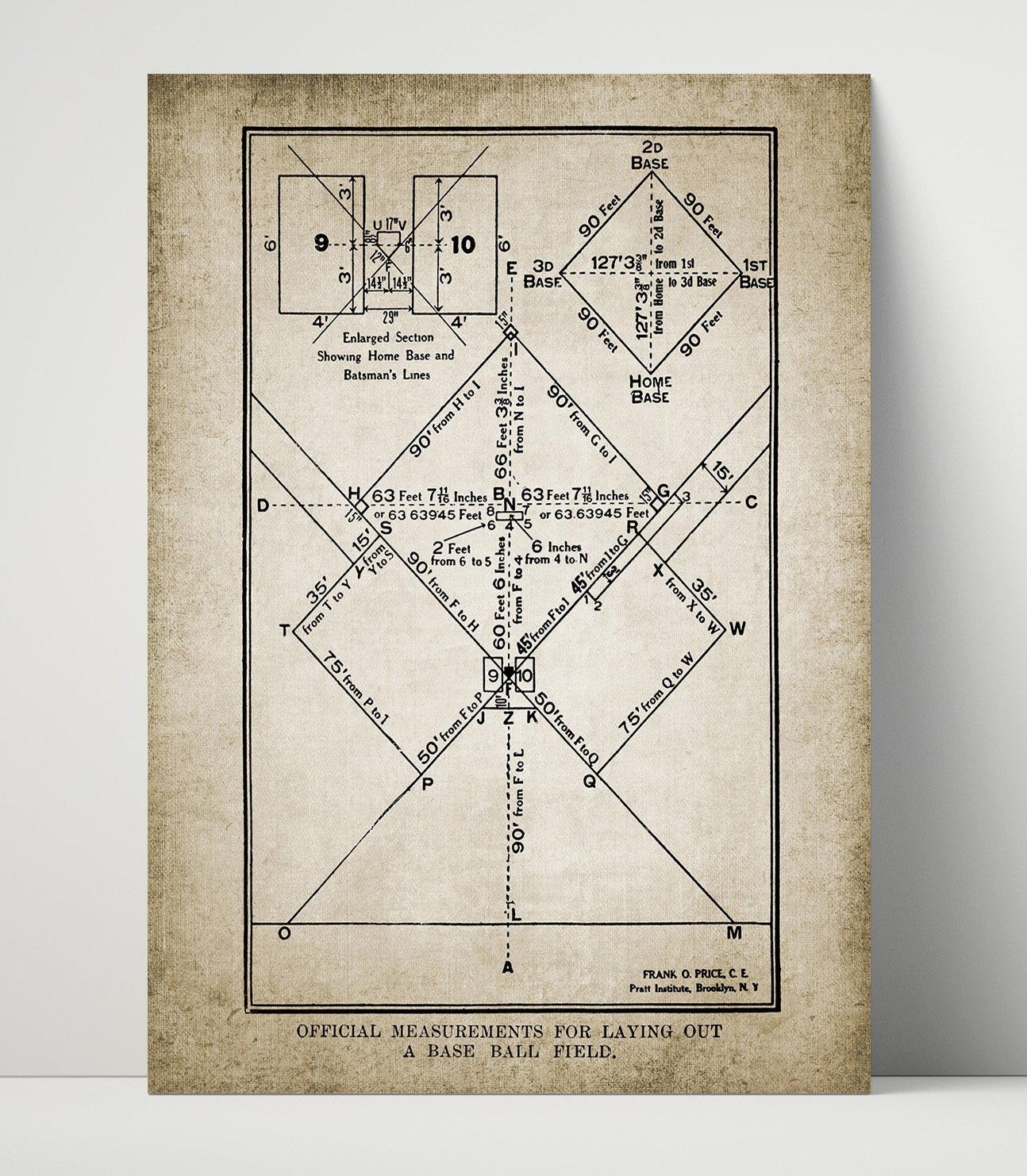 Patent Print - Baseball Diamond - Field Layout Patent Wall Art