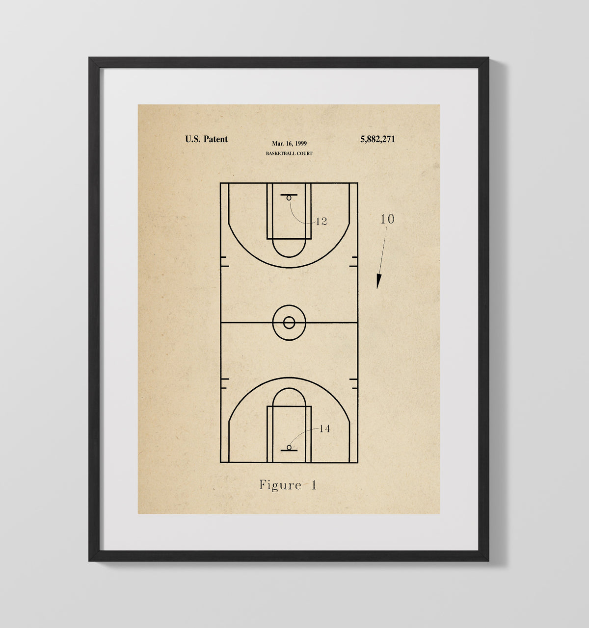 Basketball Court 1999 patent print wall art 16x20 Gallery Frame