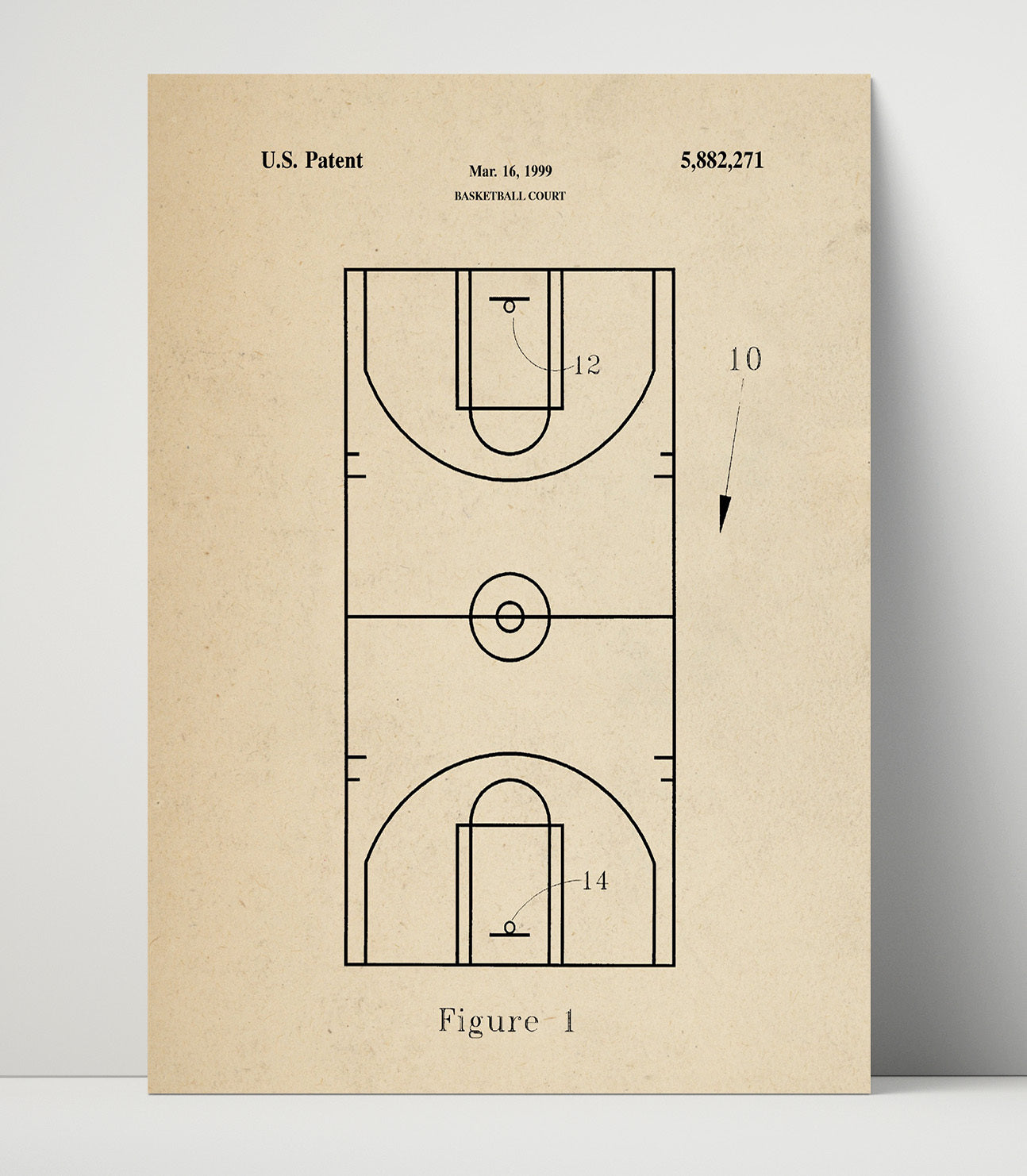 Patent Print - Basketball Court - Unknown Inventor - 1999 - Patent 5882271 Patent Wall Art