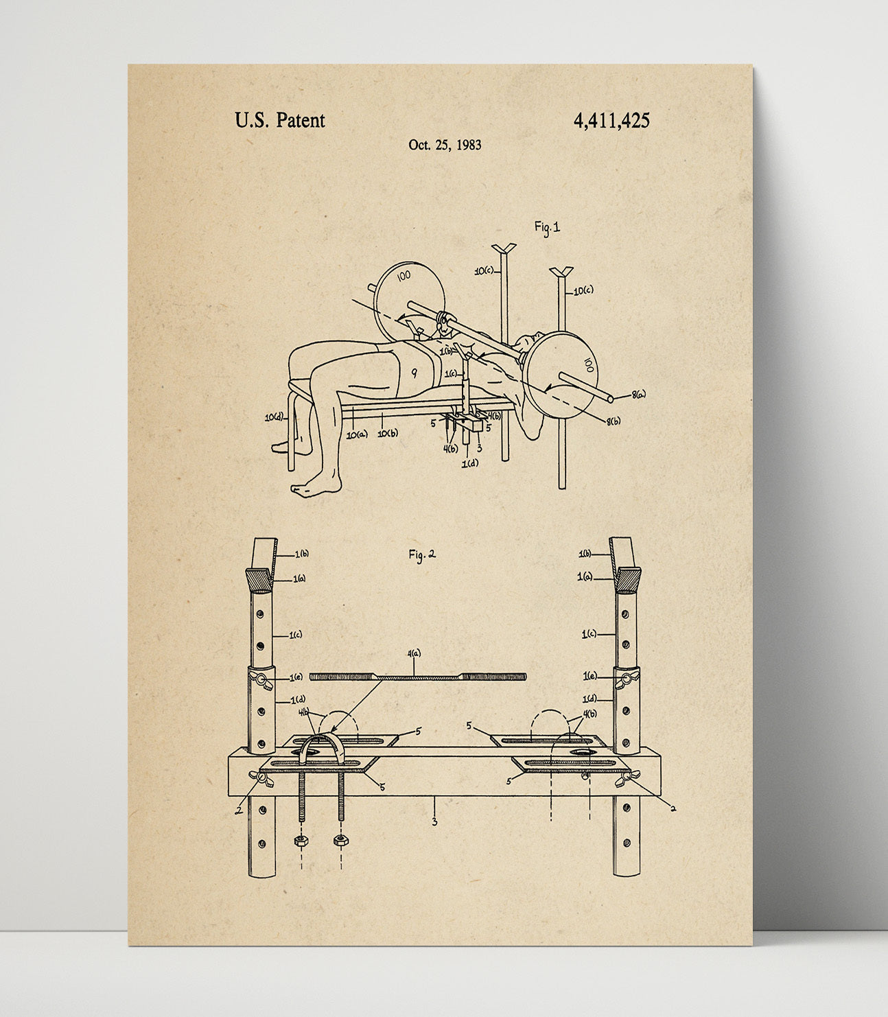 Patent Print - Bench Press Spotting Device - Unknown Inventor - 1983 - Patent 4411425 Patent Wall Art