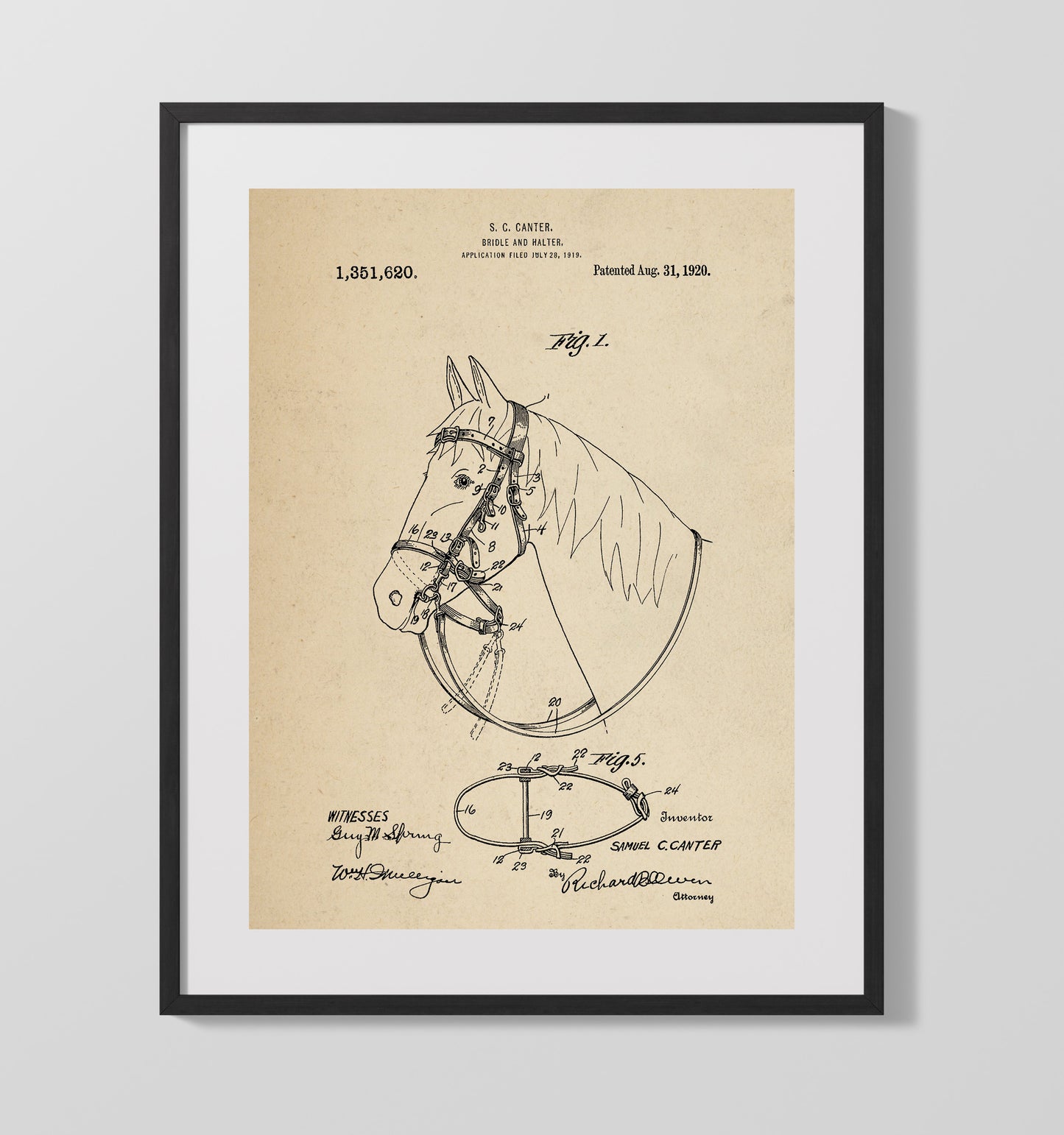 Bridle And Halter 1920 patent print wall art 16x20 Gallery Frame