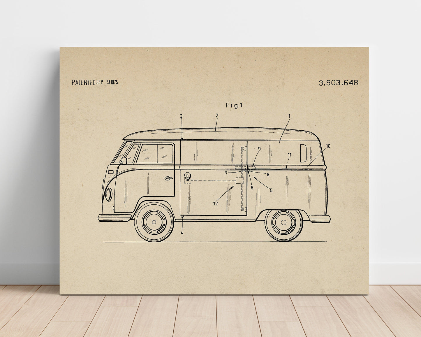 Patent Print - Camper Van Sliding Door System - Unknown Inventor - 1975 - Patent 3903648 - Landscape Patent Wall Art