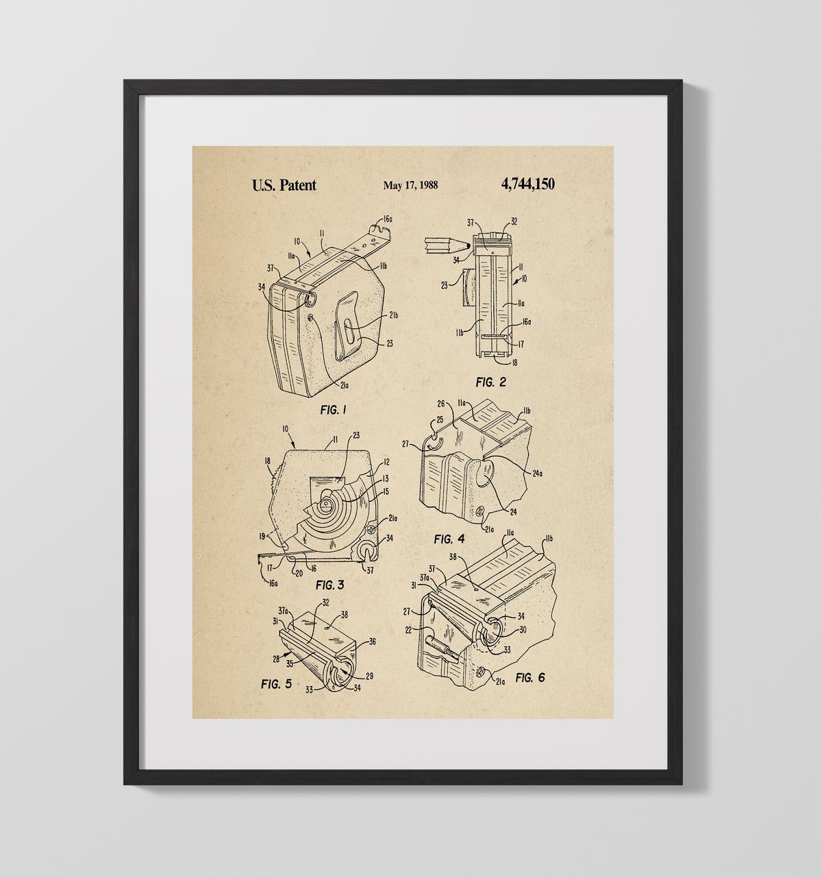 Cassette Tape Dispenser 1988 patent print wall art 16x20 Gallery Frame