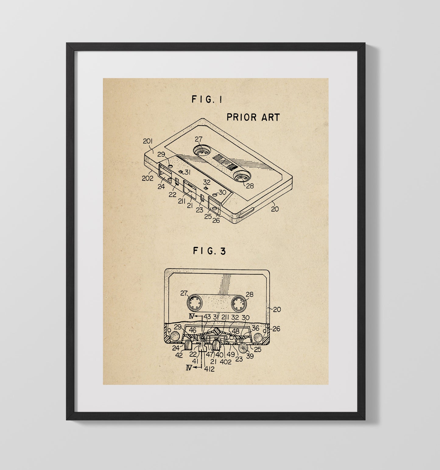 Cassette Tape Mechanism patent print wall art 16x20 Gallery Frame