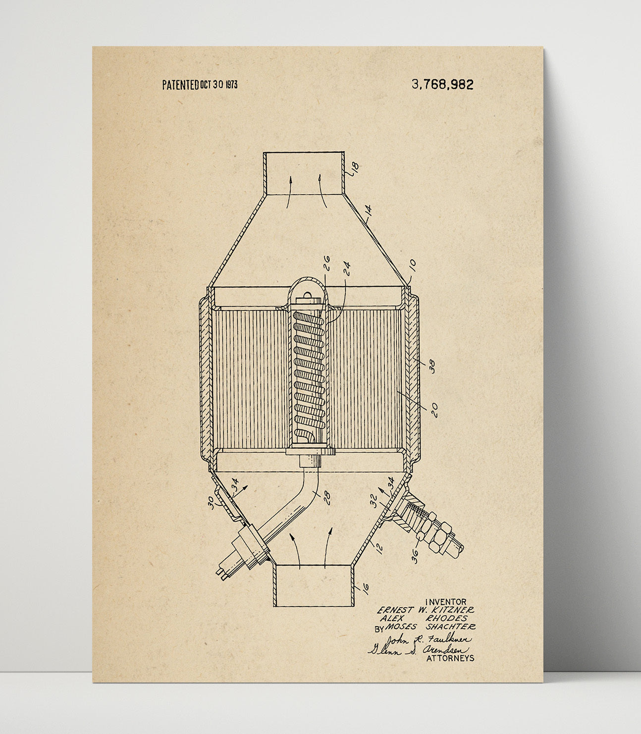 Patent Print - Catalytic Converter - Ernest W Kitzner Et Al - 1973 - Patent 3768982 Patent Wall Art