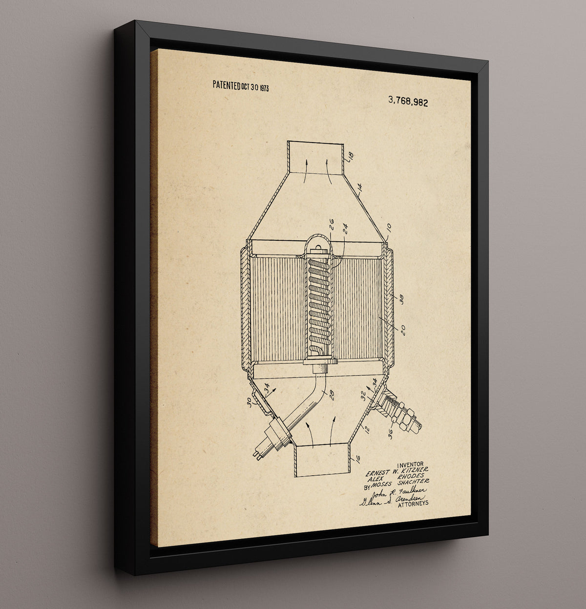Catalytic Converter - 1973 Patent - 16x20 Framed Canvas