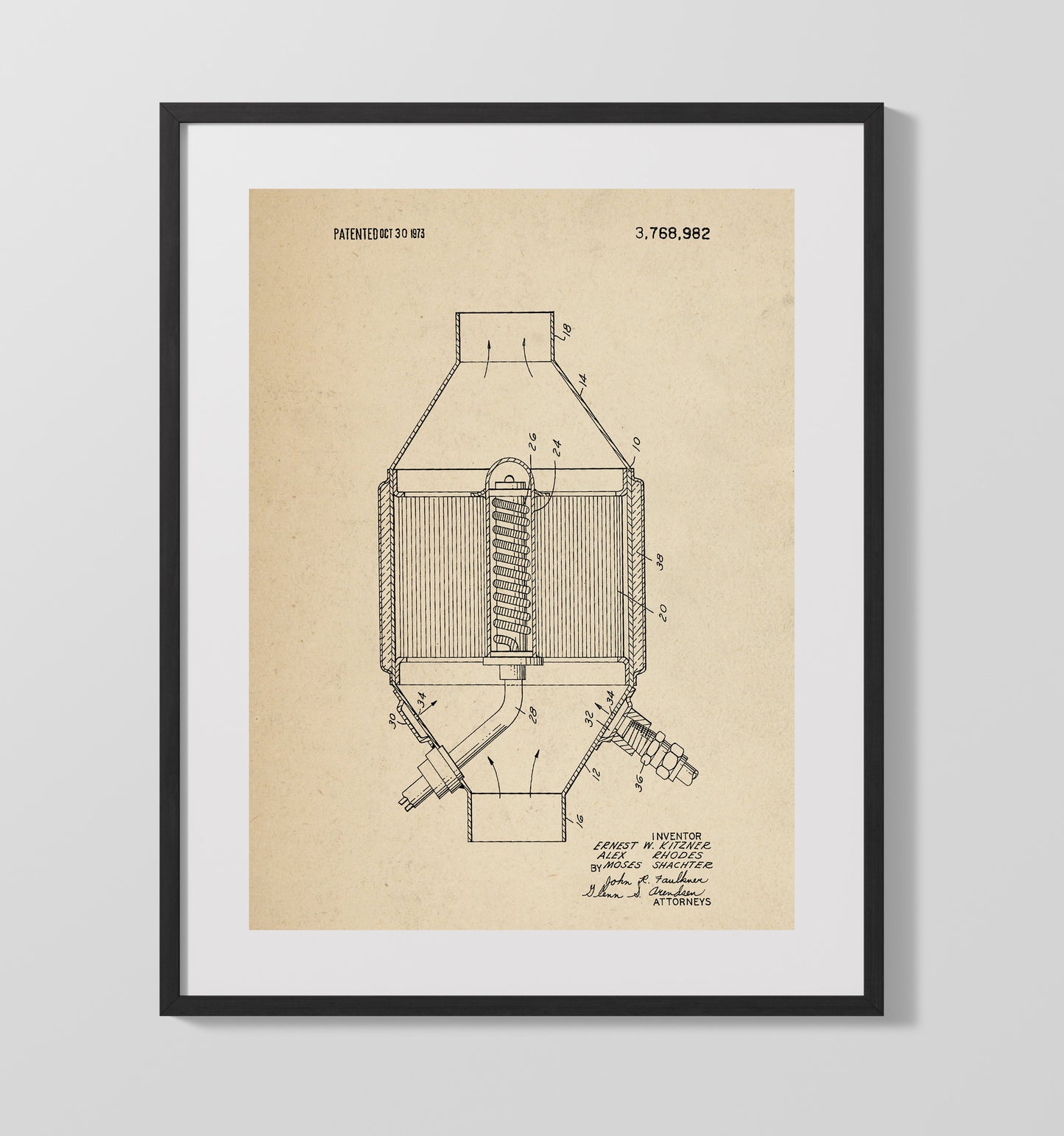 Catalytic Converter 1973 patent print wall art 16x20 Gallery Frame