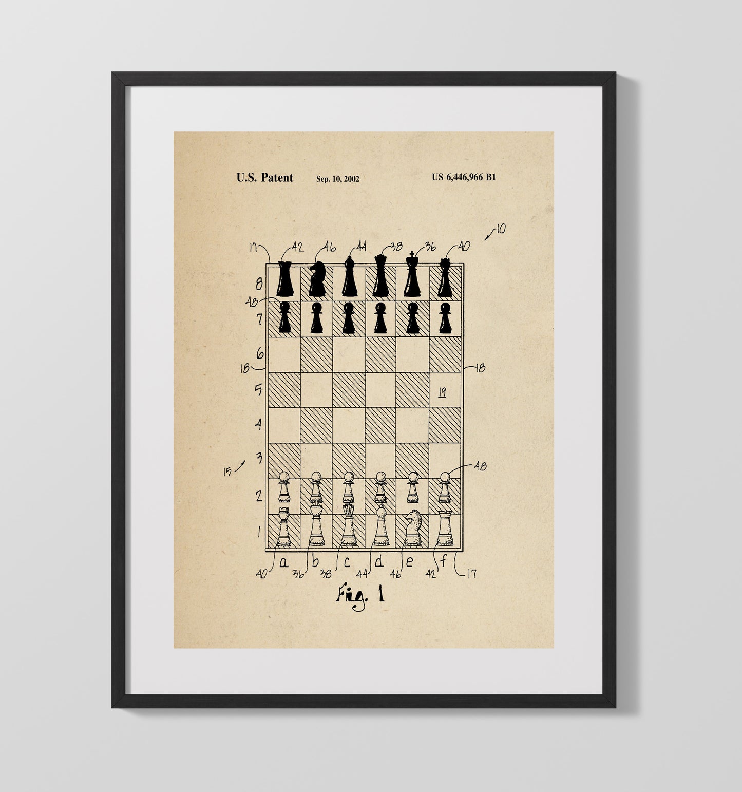 Chess Board Game System 2002 patent print wall art 16x20 Gallery Frame