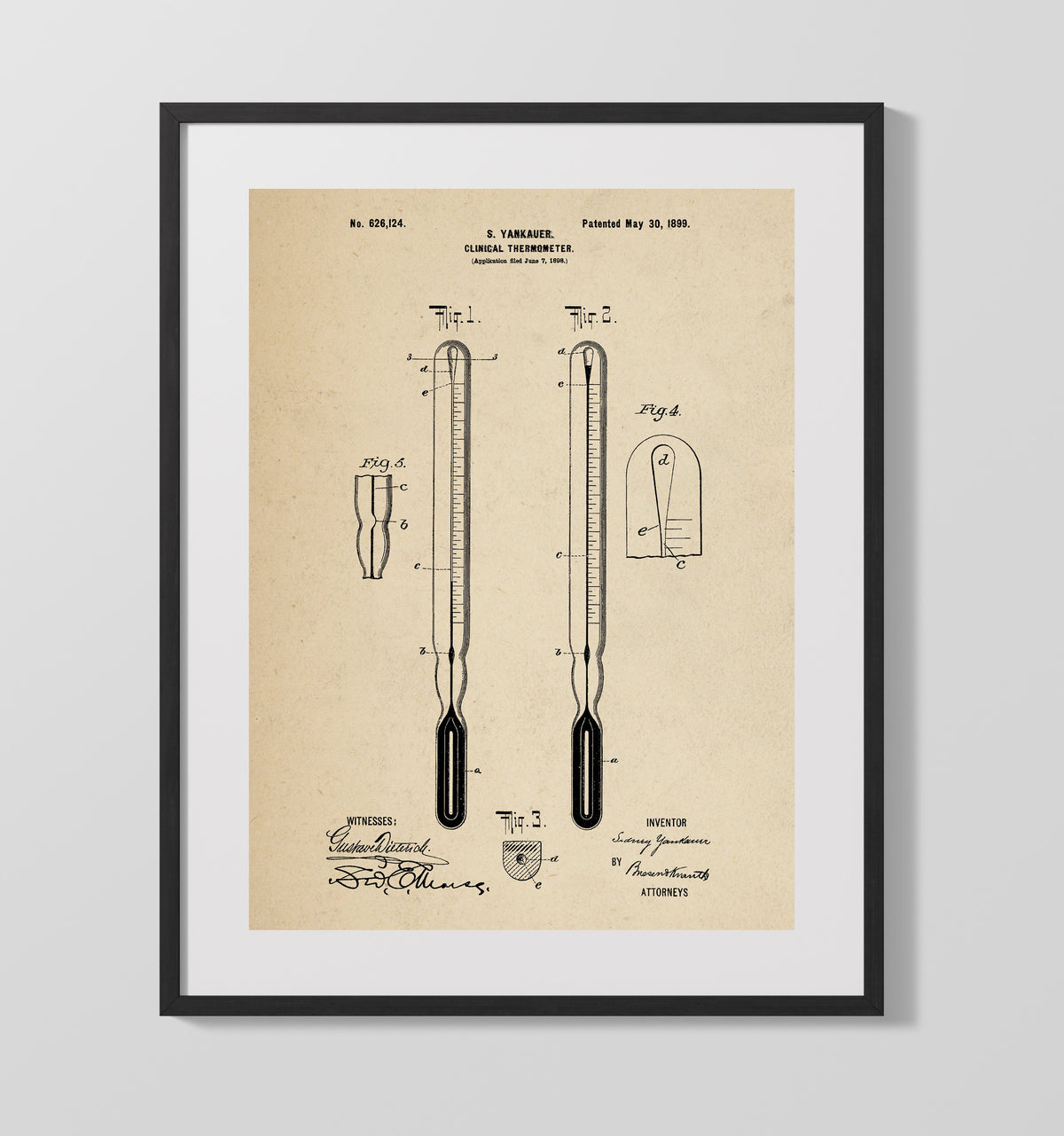 Clinical Thermometer 1899 patent print wall art 16x20 Gallery Frame