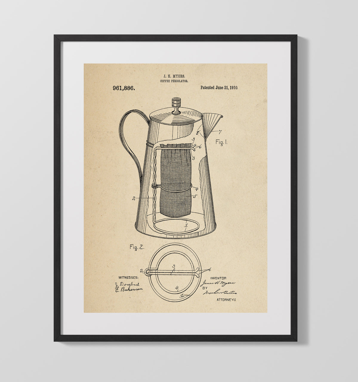 Coffee Percolator 1910 patent print wall art 16x20 Gallery Frame
