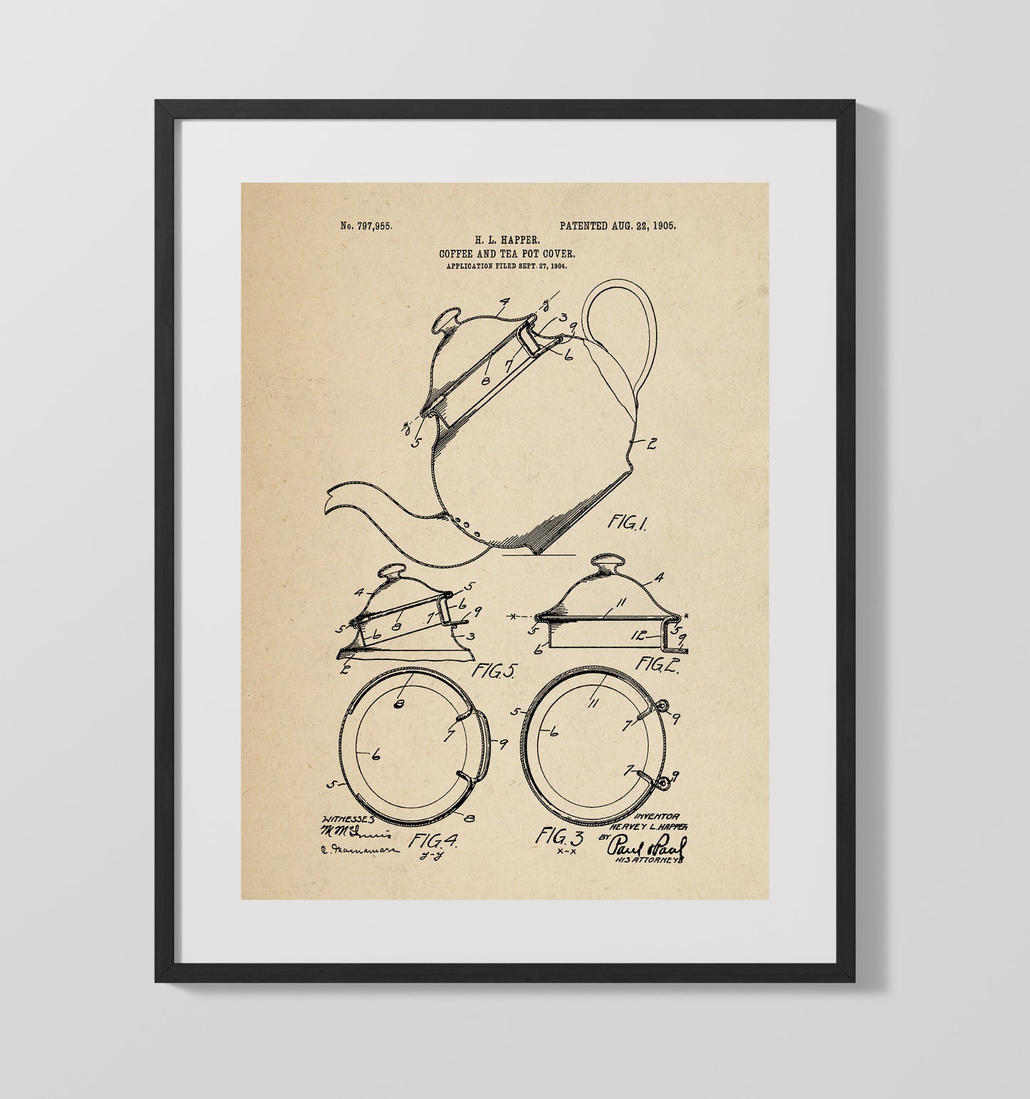 Coffee And Tea Pot Cover 1905 patent print wall art 16x20 Gallery Frame
