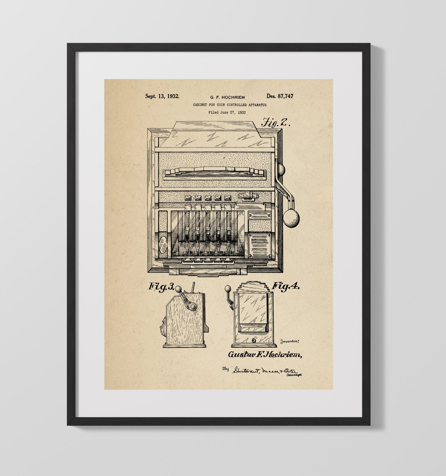 Coin Operated Cabinet 1932 patent print wall art 16x20 Gallery Frame