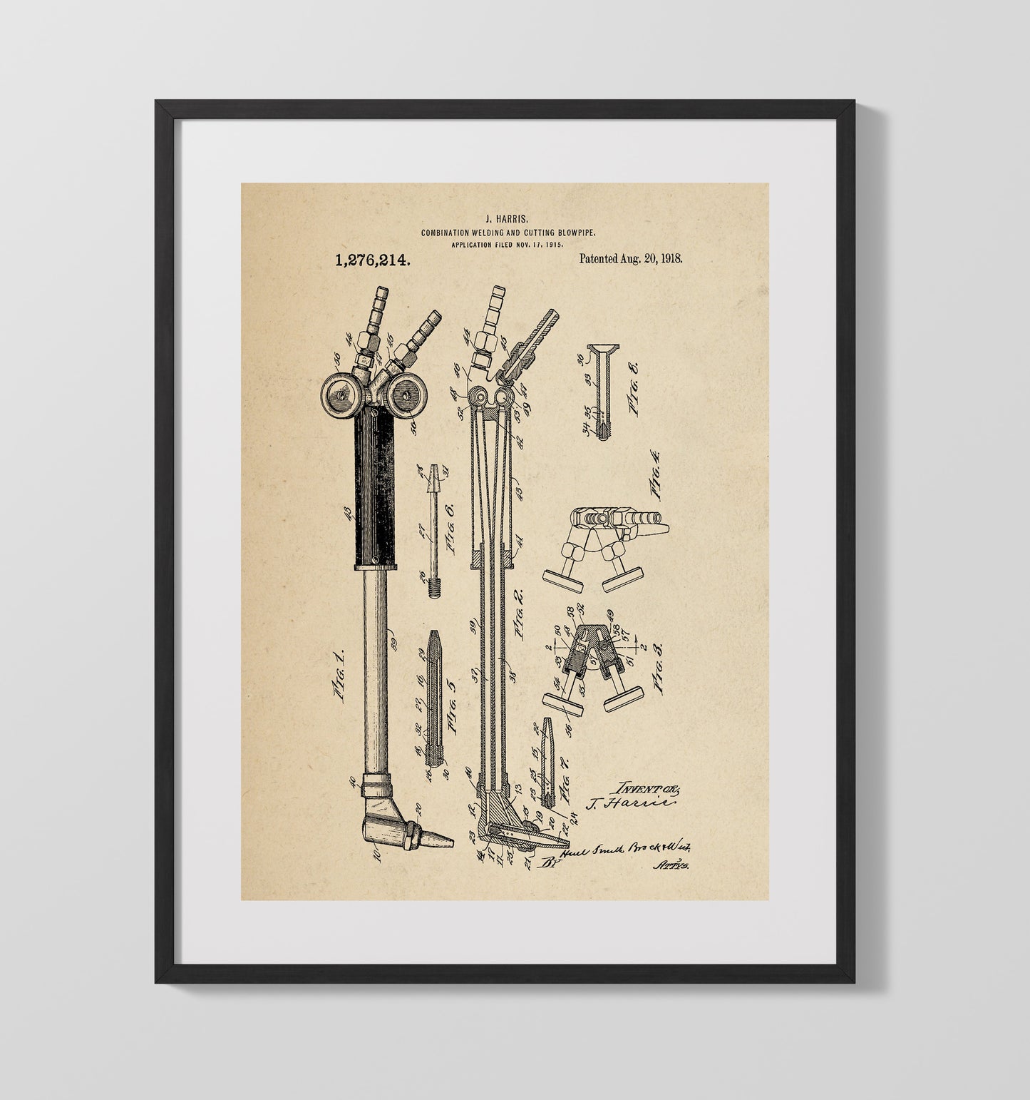Combination Welding And Cutting Blowpipe 1918 patent print wall art 16x20 Gallery Frame
