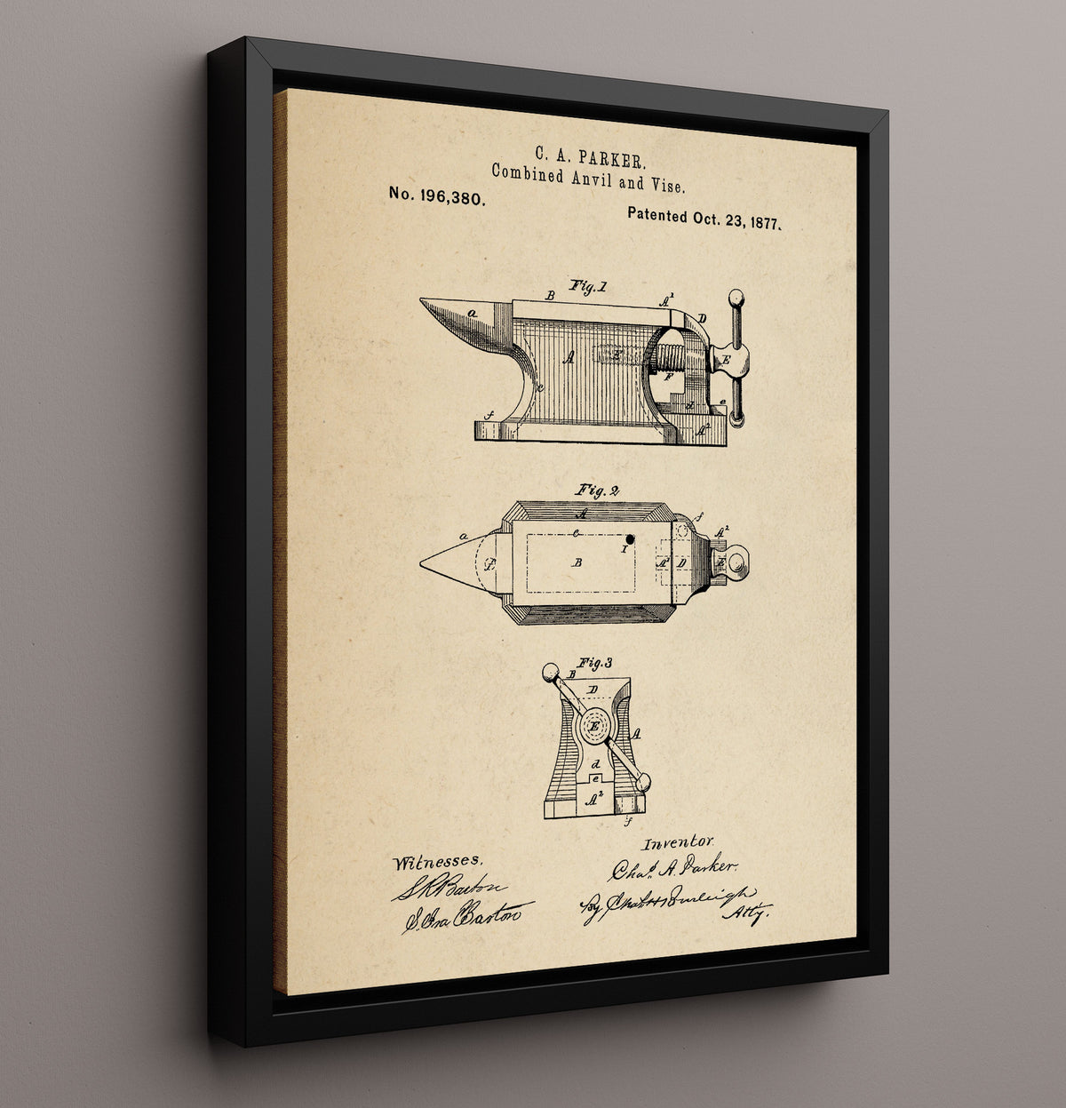 Combined Anvil And Vise - 1877 Patent - 16x20 Framed Canvas
