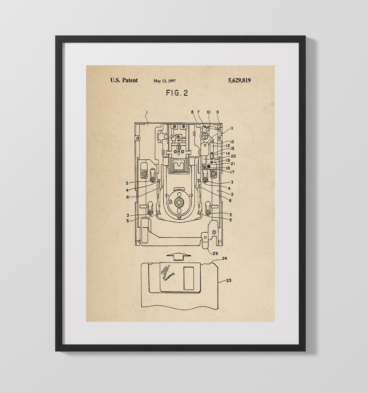Computer Disk Drive Assembly 1997 patent print wall art 16x20 Gallery Frame