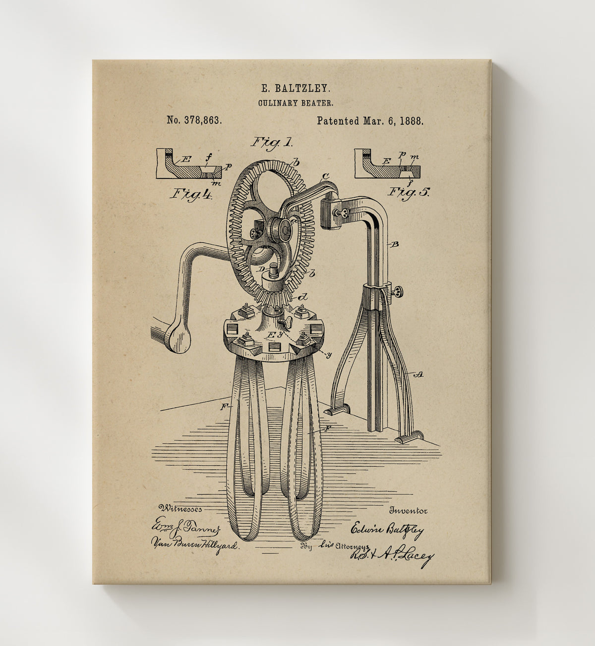 Culinary Beater - 1888 Patent - 20x24 Canvas