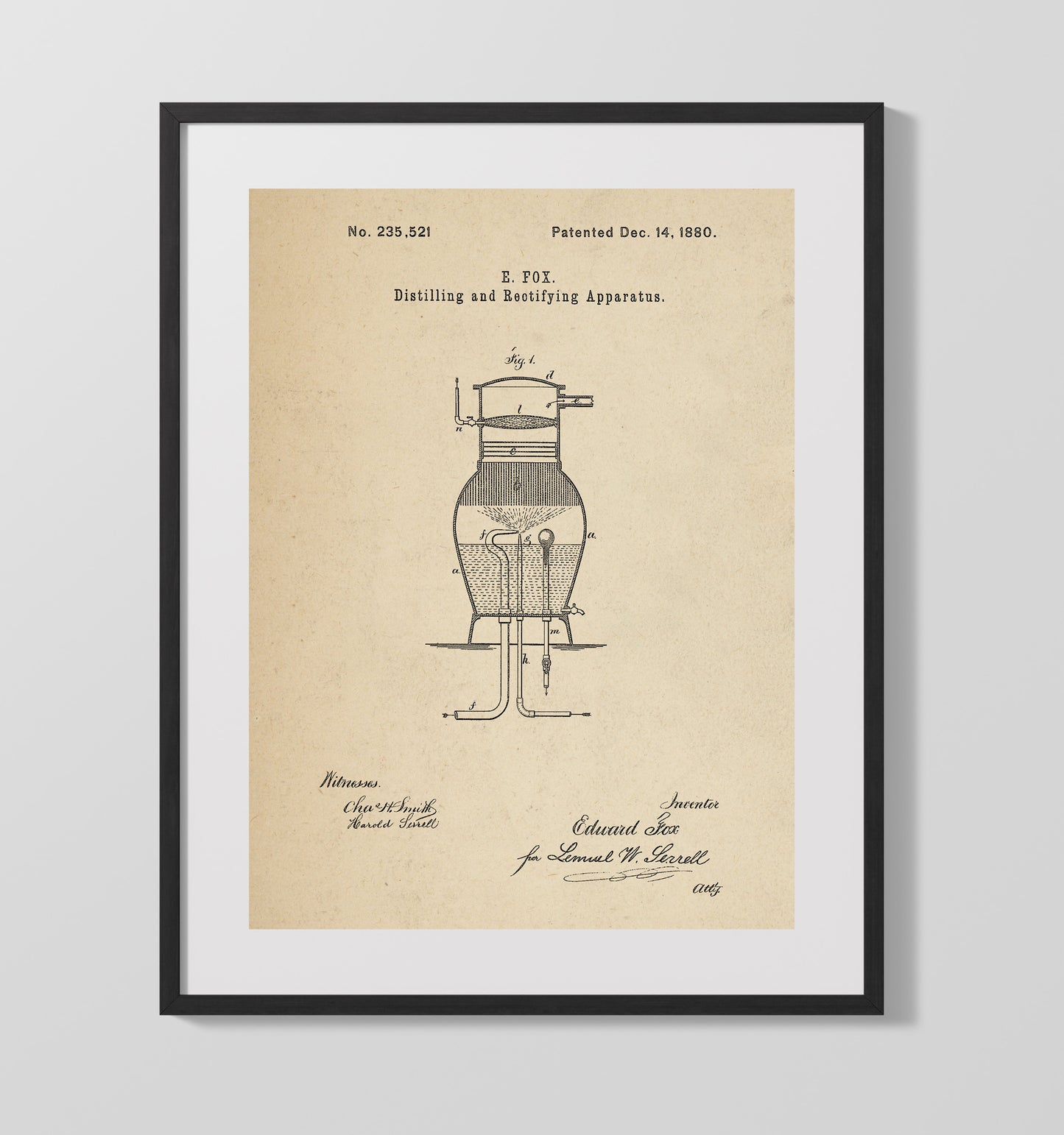Distilling And Rectifying Apparatus 1880 patent print wall art 16x20 Gallery Frame