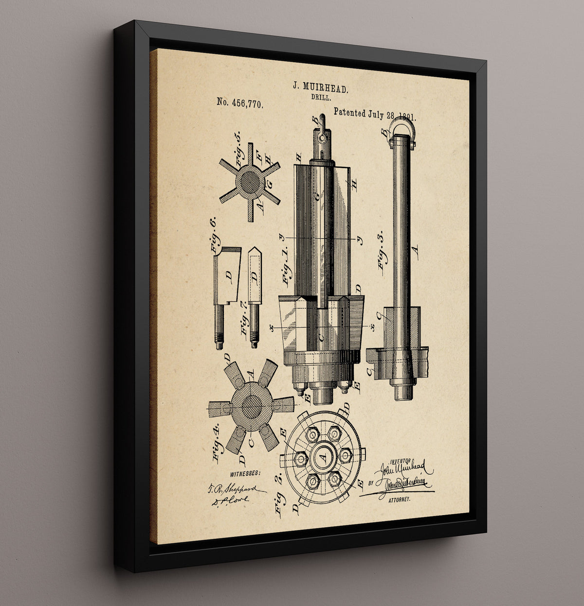 Drill - 1891 Patent - 16x20 Framed Canvas
