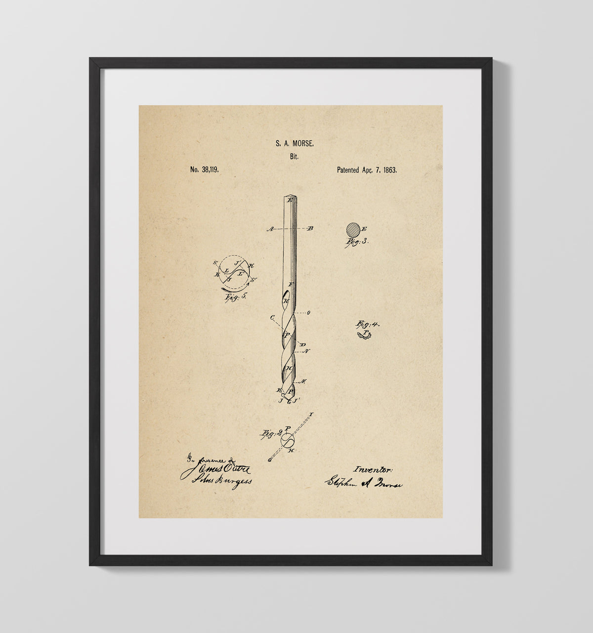 Drill Bit 1863 patent print wall art 16x20 Gallery Frame