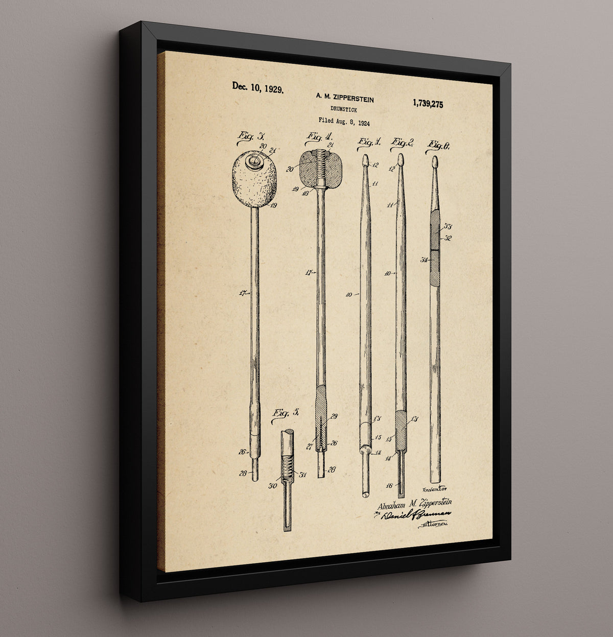 Drumstick - 1929 Patent - 16x20 Framed Canvas