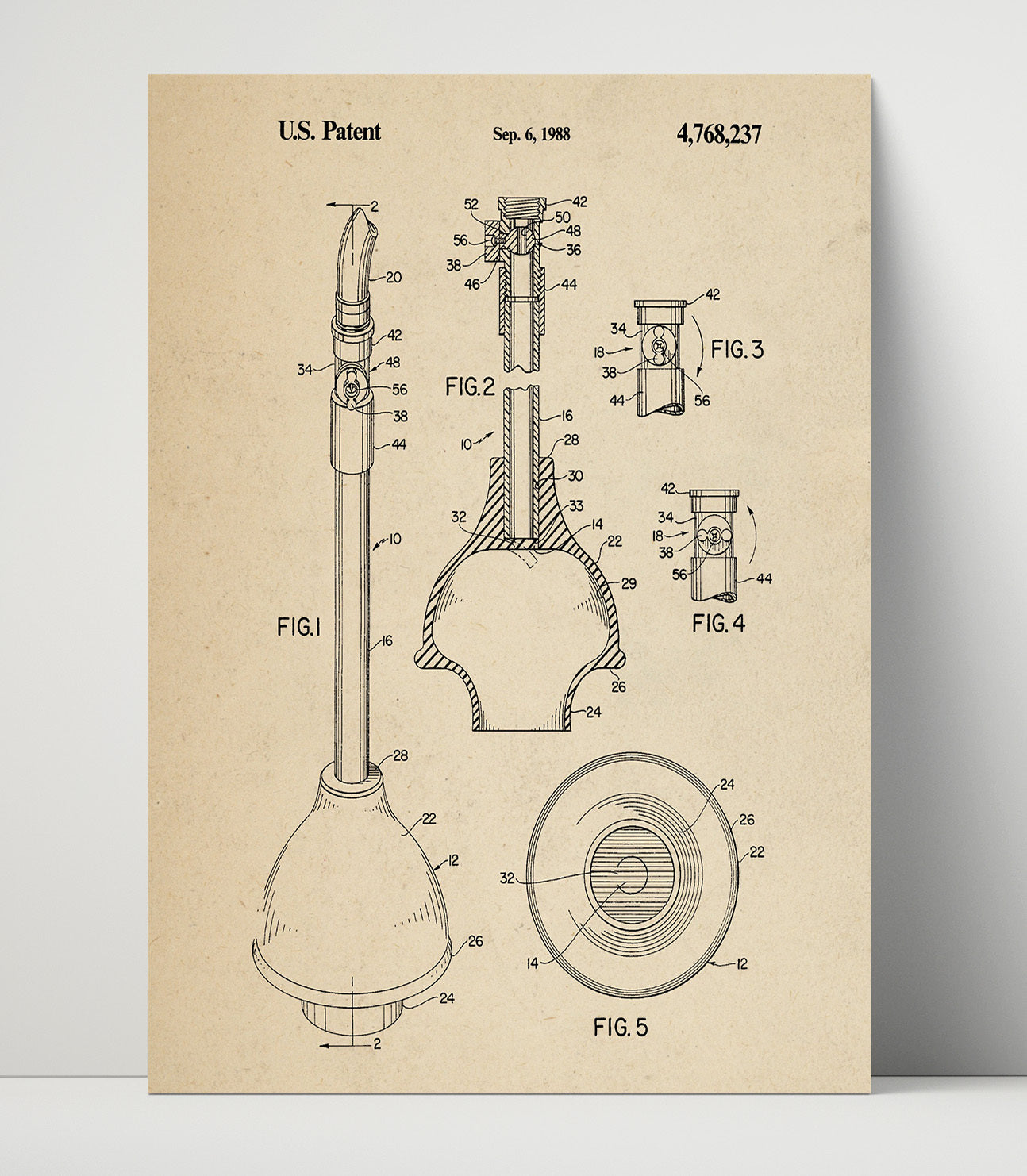 Patent Print - Ear Cleaning Device - Unknown - 1988 - Patent 4768237 Patent Wall Art