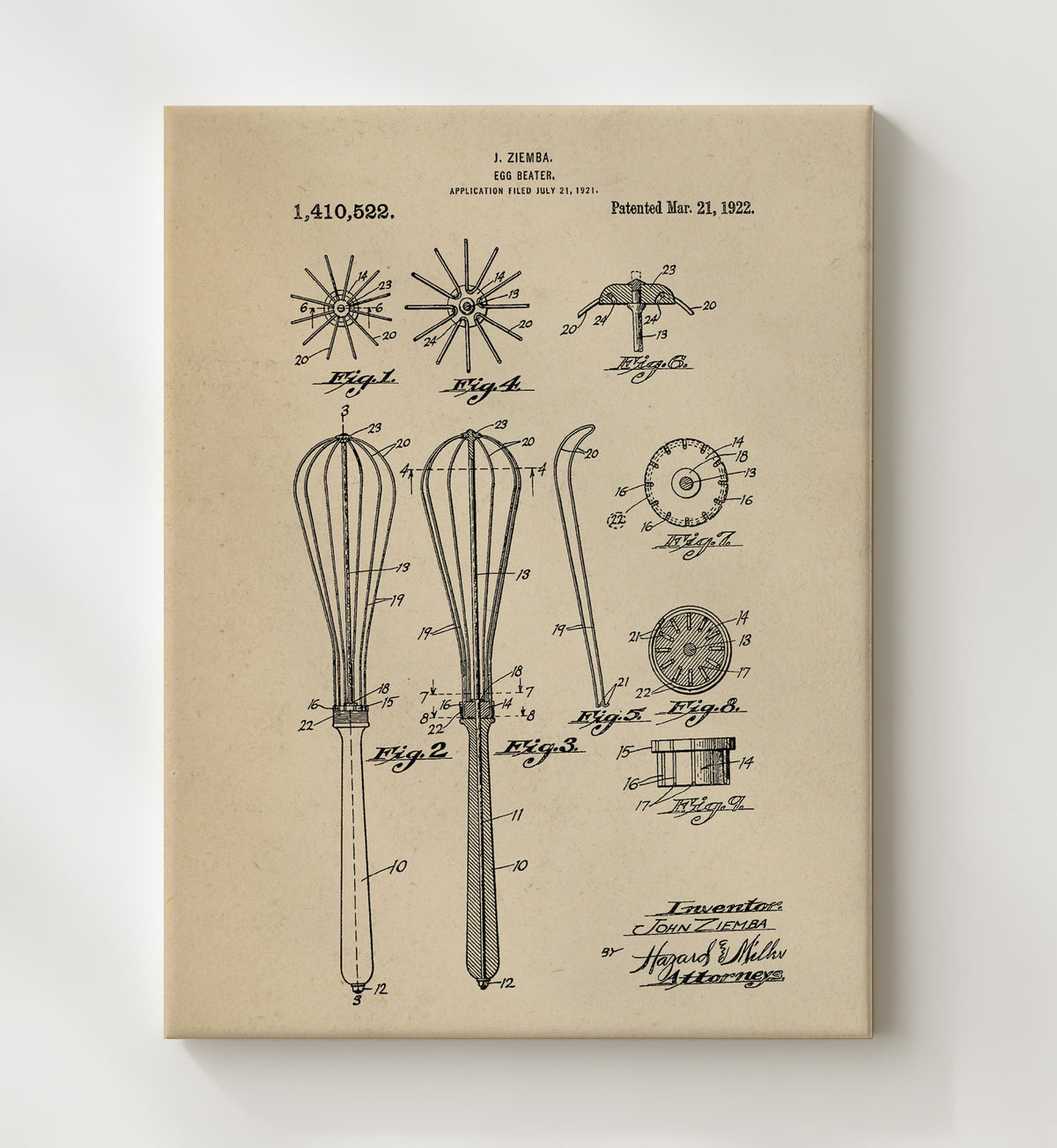 Egg Beater - 1922 Patent - 20x24 Canvas
