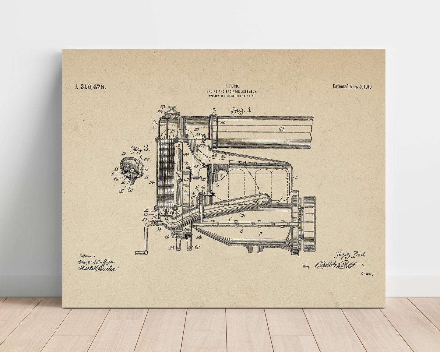 Patent Print - Engine And Radiator Assembly - Henry Ford - 1919 - Patent 1312476 - Landscape Patent Wall Art