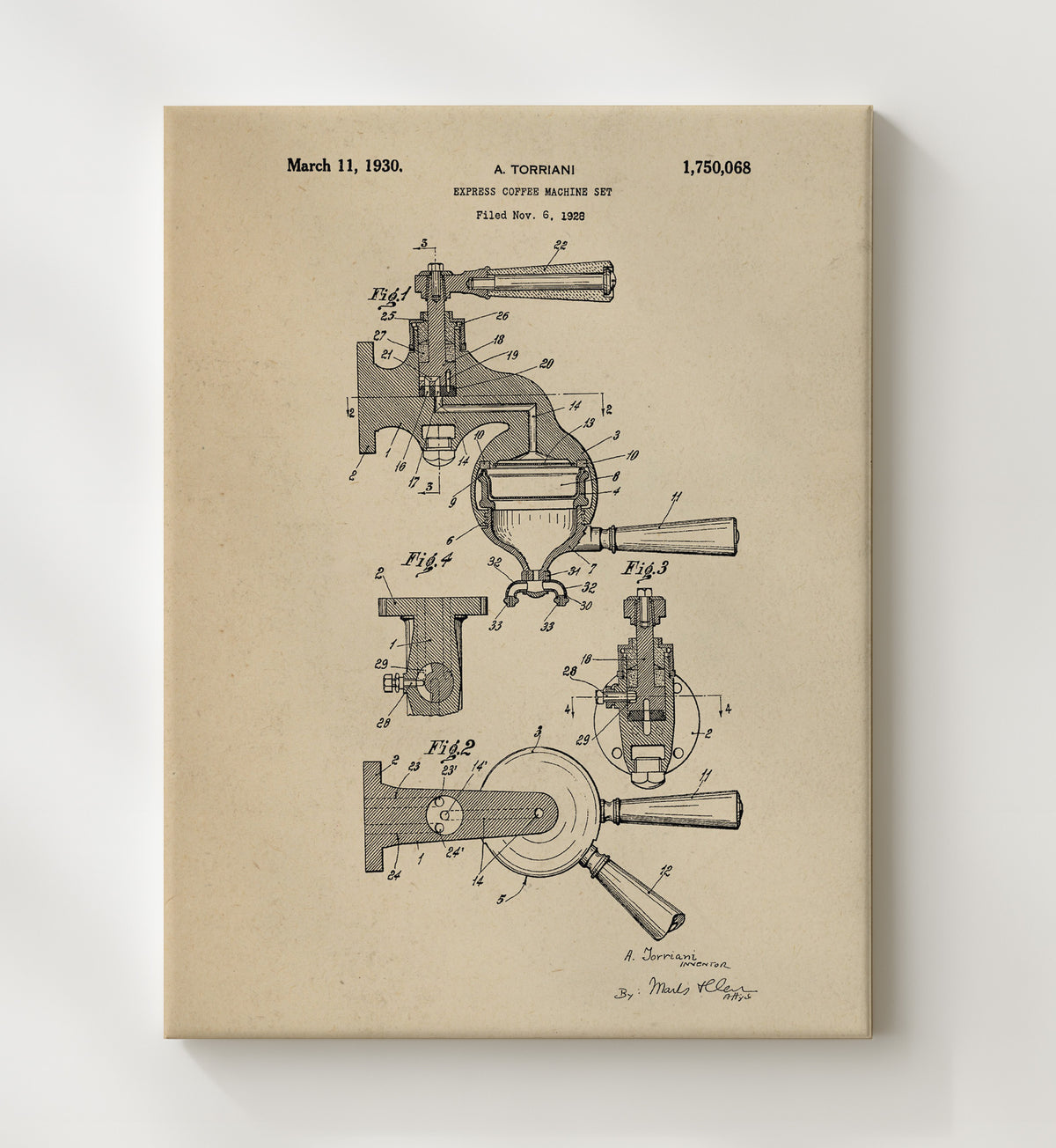 Express Coffee Machine Set - 1930 Patent - 20x24 Canvas