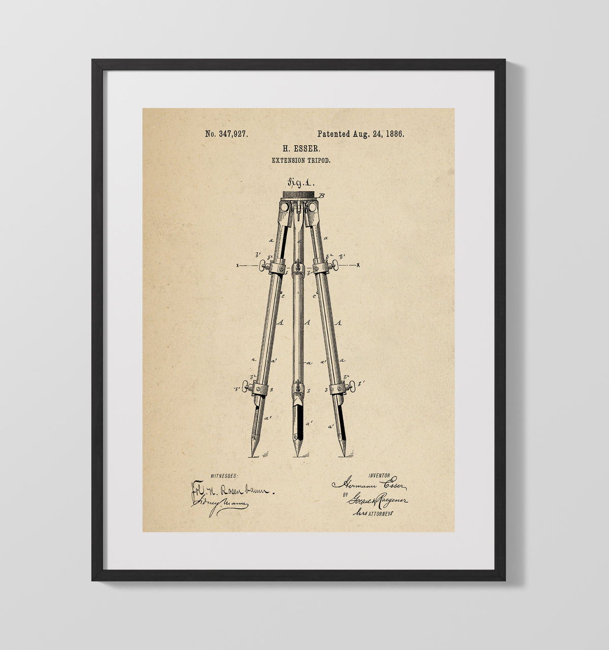 Extension Tripod 1886 patent print wall art 16x20 Gallery Frame