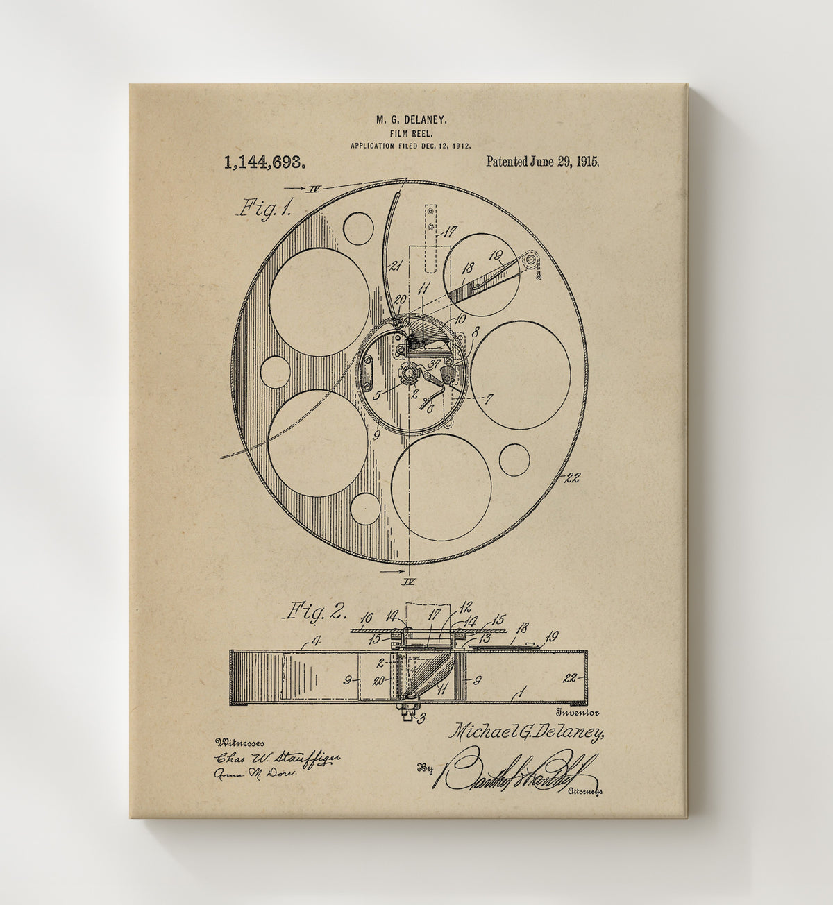 Film Reel - 1915 Patent - 20x24 Canvas