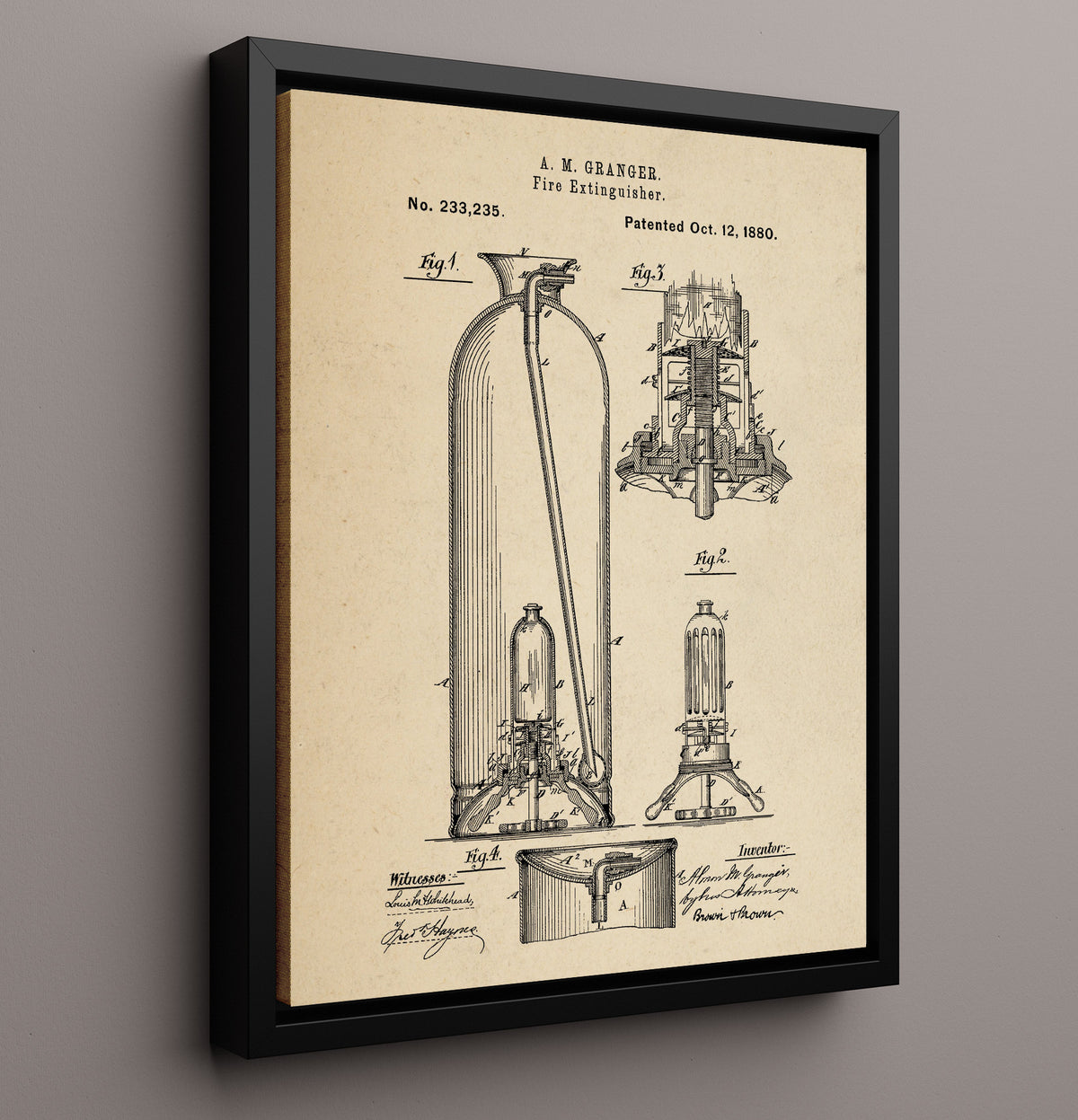 Fire Extinguisher - 1880 Patent - 16x20 Framed Canvas