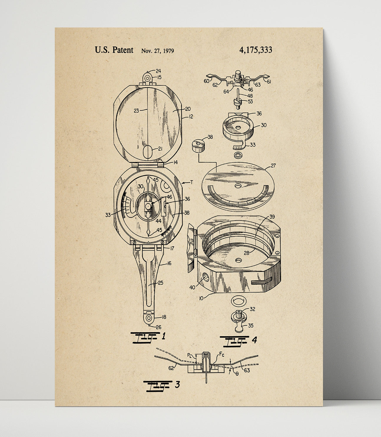 Patent Print - Fishing Reel - Unknown Inventor - 1979 - Patent 4175333 Patent Wall Art