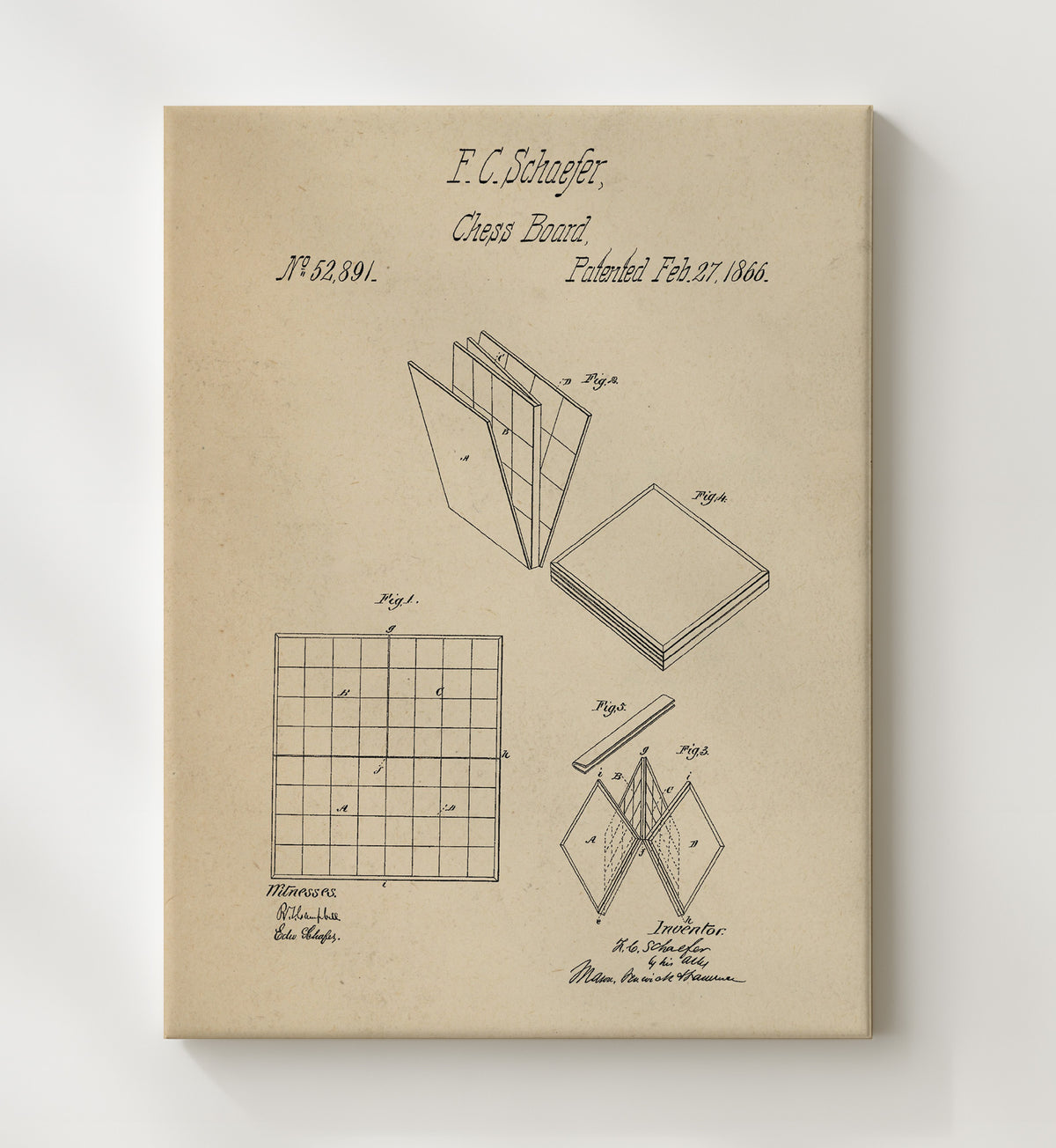 Folding Chess Board - 1866 Patent - 20x24 Canvas