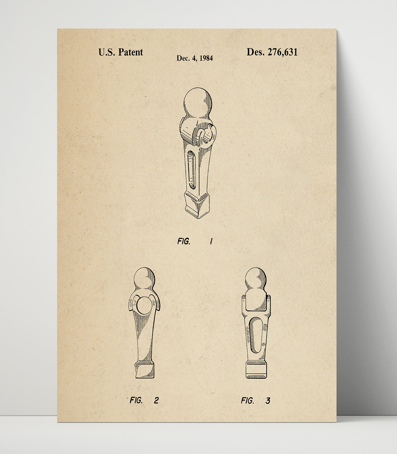 Patent Print - Foosball Player Figure - Unknown Inventor - 1984 - Patent D276631 Patent Wall Art