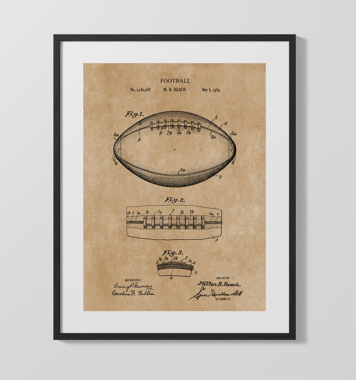 Football patent print wall art 16x20 Gallery Frame