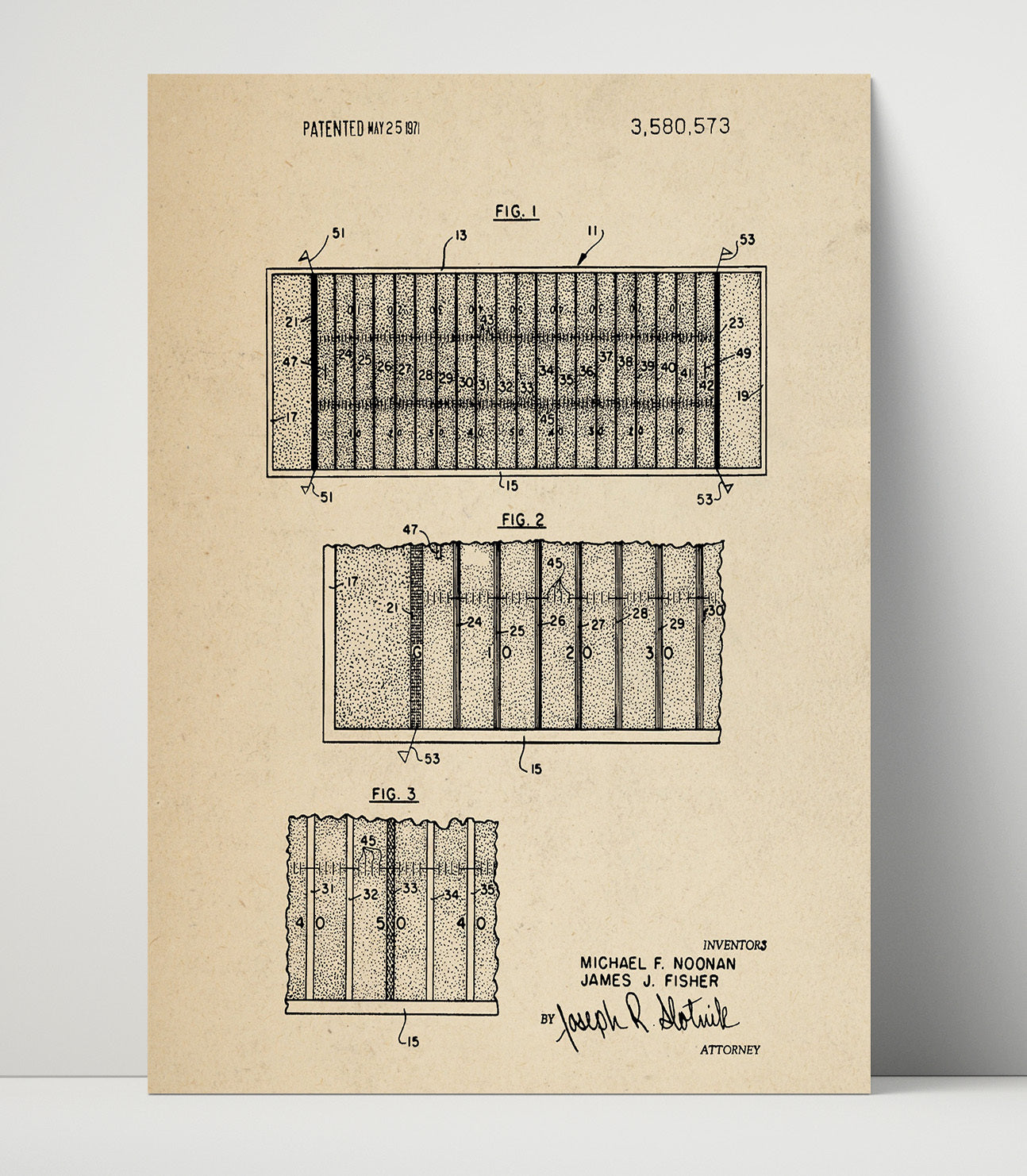 Patent Print - Football Field Game Board - Michael F Noonan - 1971 - Patent 3580573 Patent Wall Art
