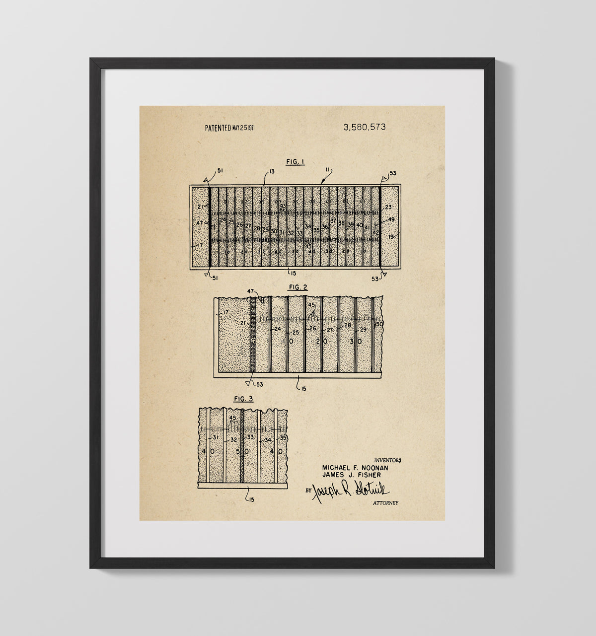 Football Field Game Board 1971 patent print wall art 16x20 Gallery Frame
