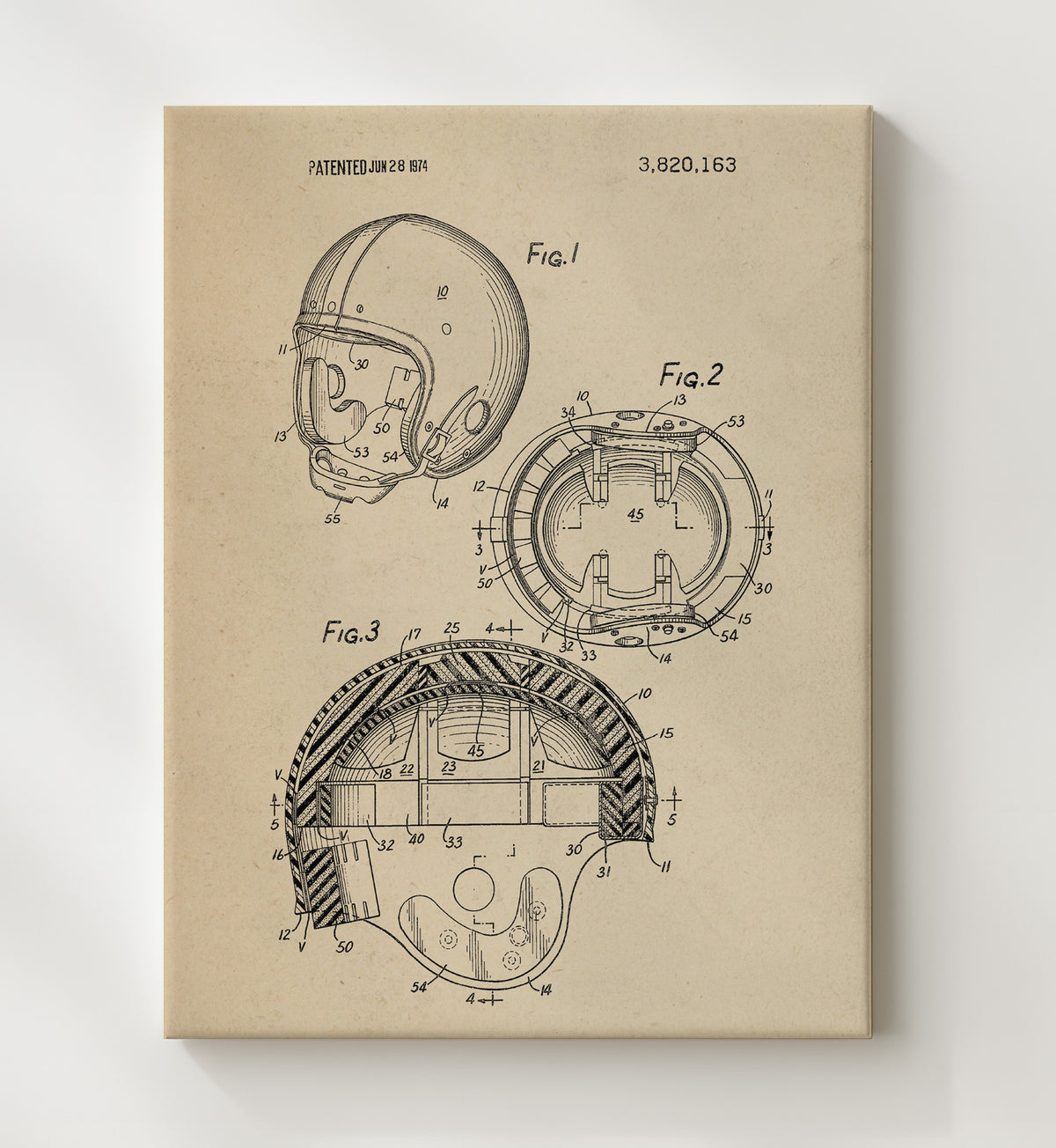 Football Helmet - 1974 Patent - 20x24 Canvas