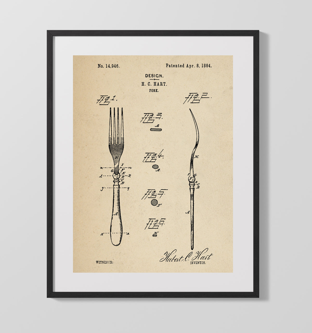 Fork 1884 patent print wall art 16x20 Gallery Frame