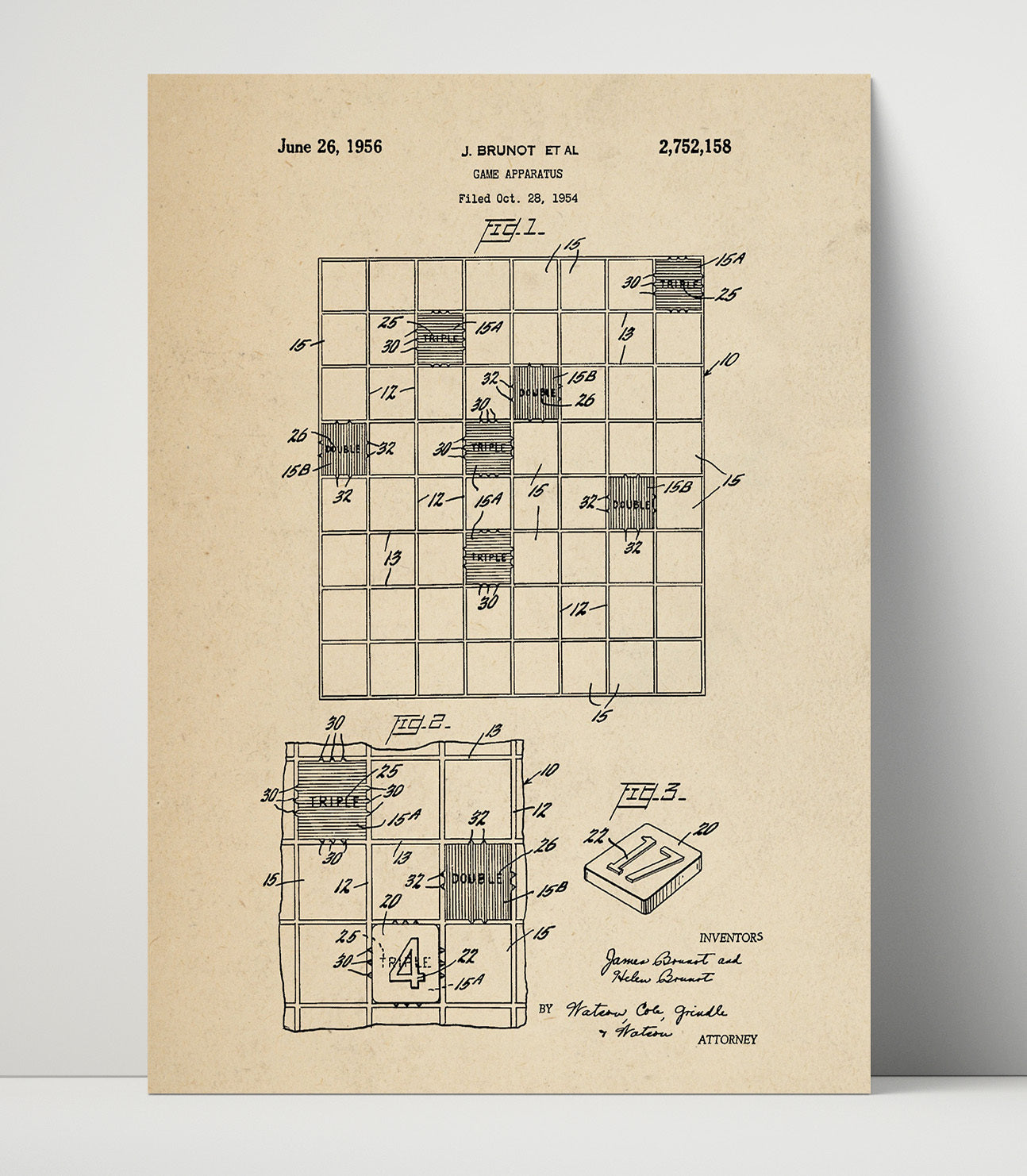 Patent Print - Game Apparatus Board Game - James Brunot - 1956 - Patent 2752158 Patent Wall Art