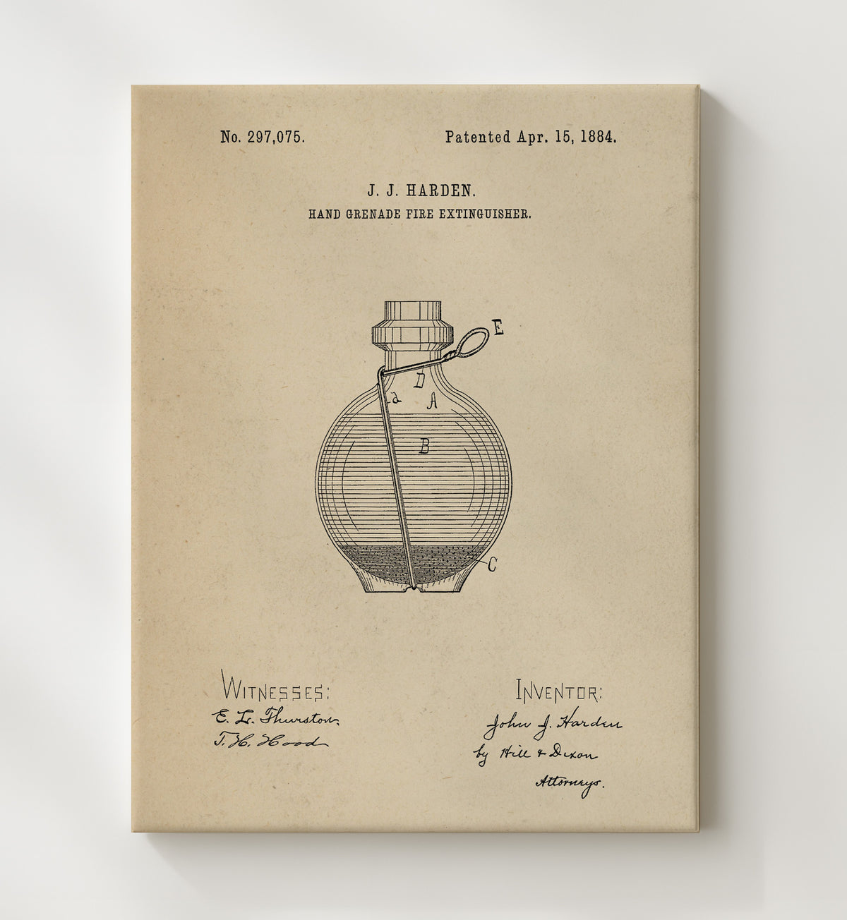 Hand Grenade Fire Extinguisher - 1884 Patent - 20x24 Canvas