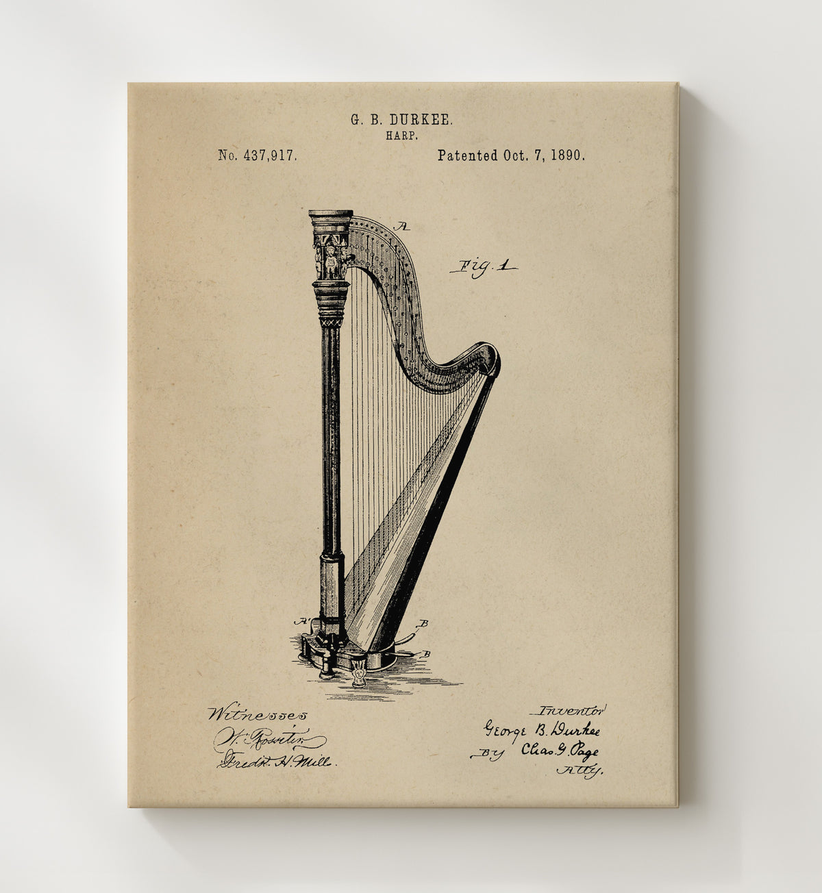 Harp - 1890 Patent - 20x24 Canvas