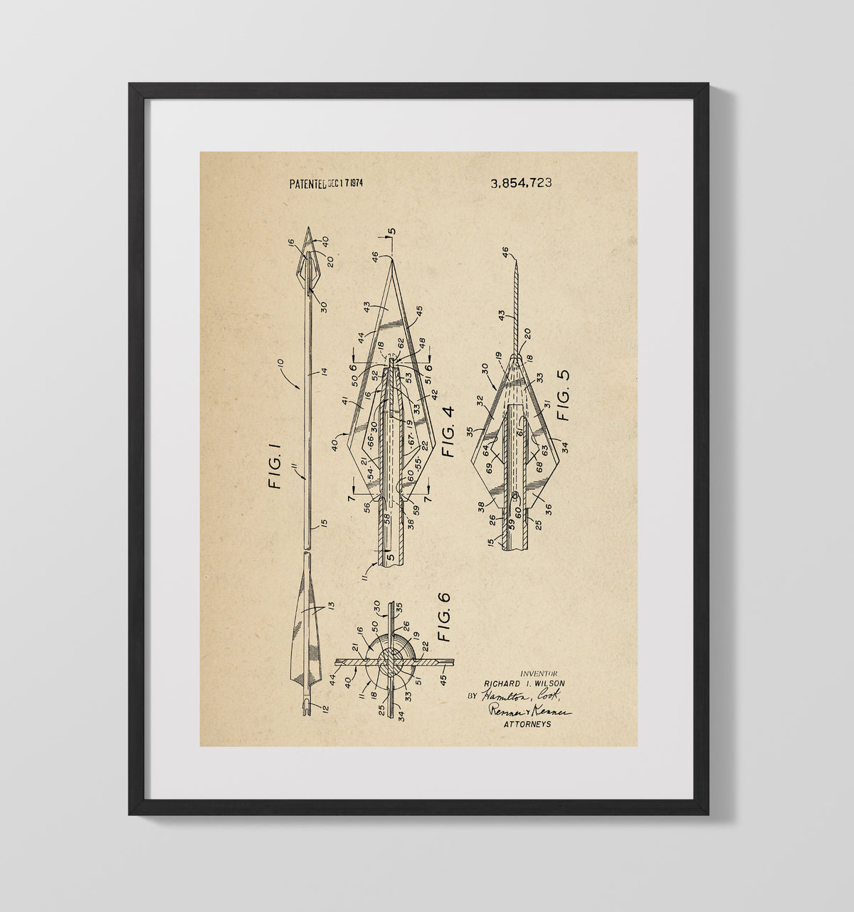 Hunting Arrow 1974 patent print wall art 16x20 Gallery Frame