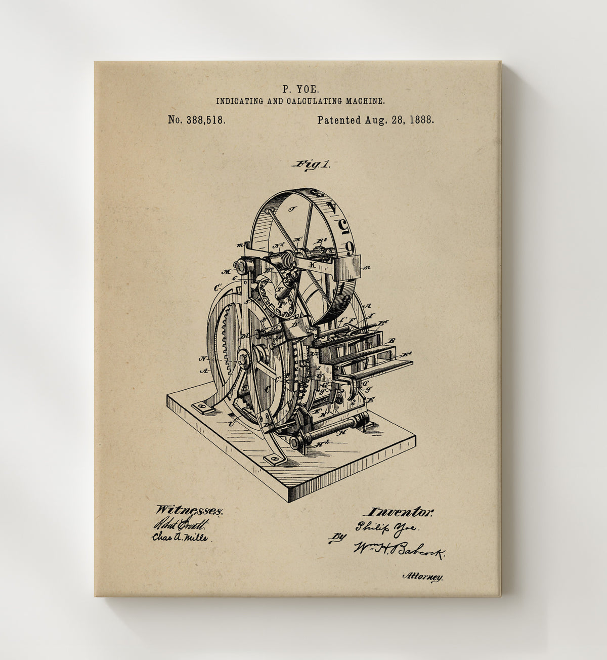 Indicating And Calculating Machine - 1888 Patent - 20x24 Canvas