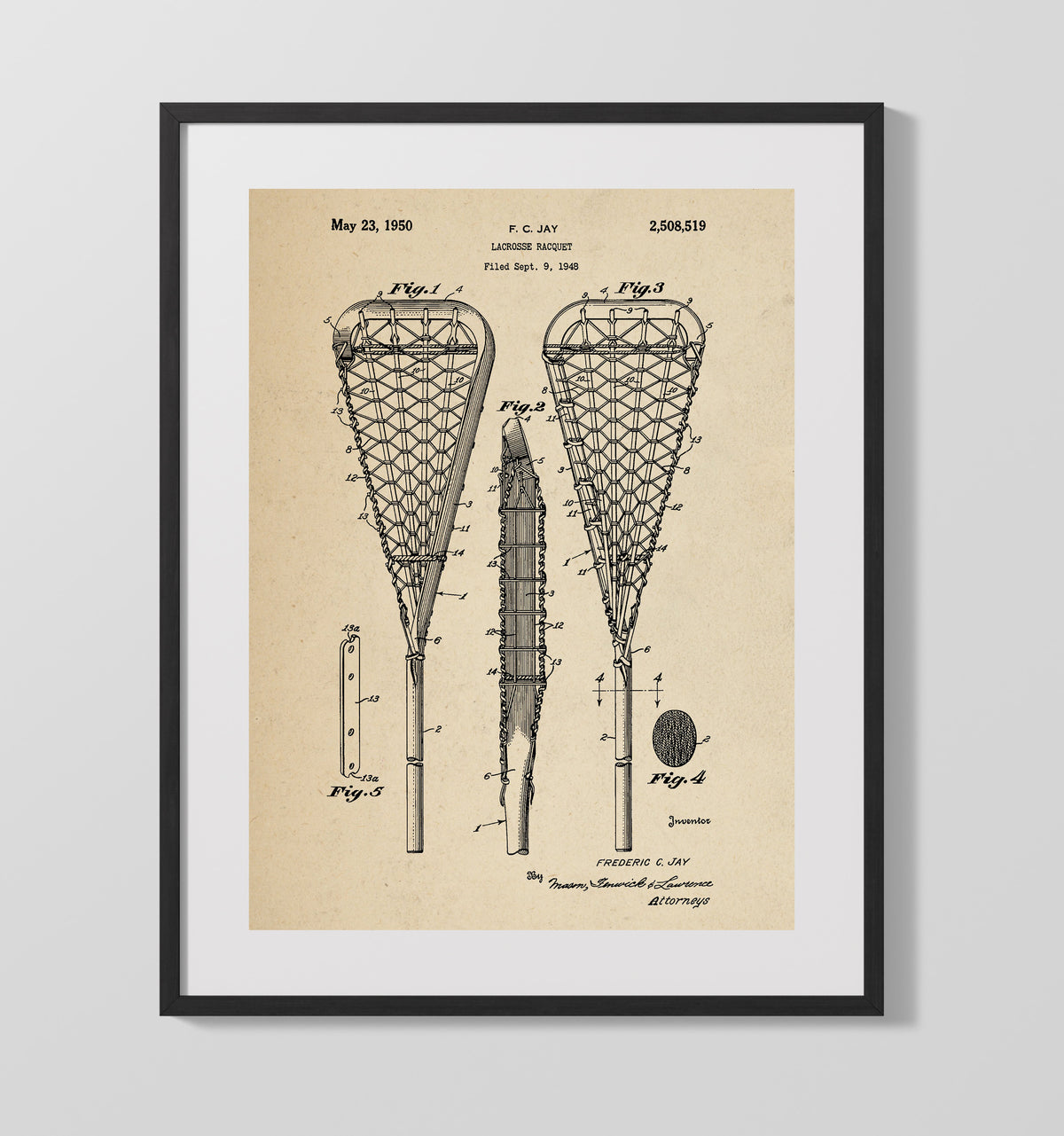 Lacrosse Racquet 1950 patent print wall art 16x20 Gallery Frame