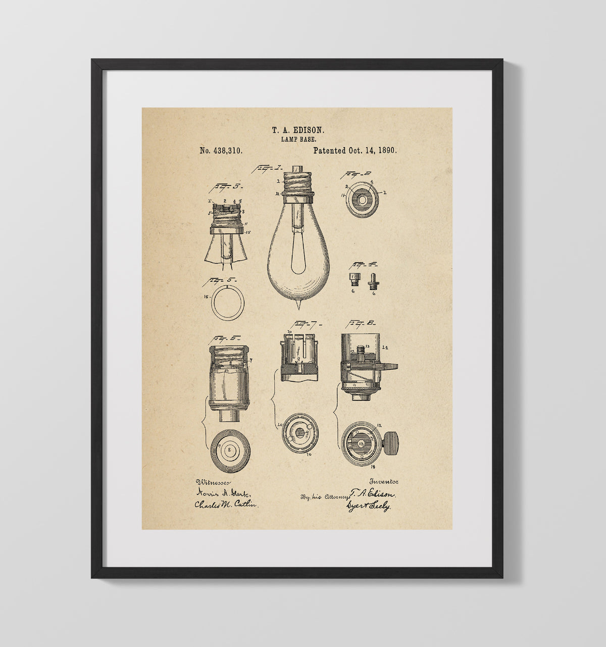 Lamp Base 1890 patent print wall art 16x20 Gallery Frame
