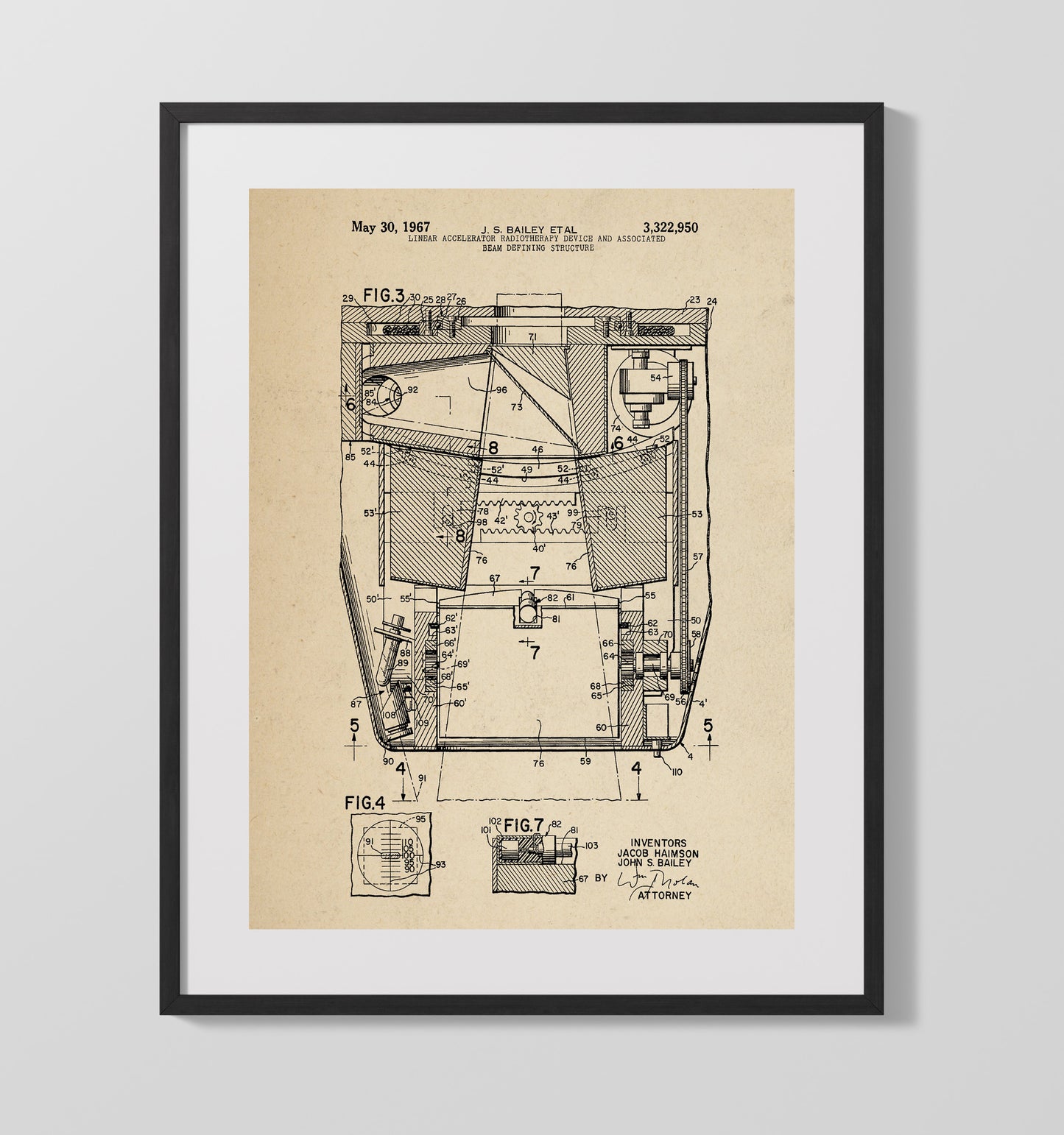 Linear Accelerator Beam Defining Structure Detail 1967 patent print wall art 16x20 Gallery Frame